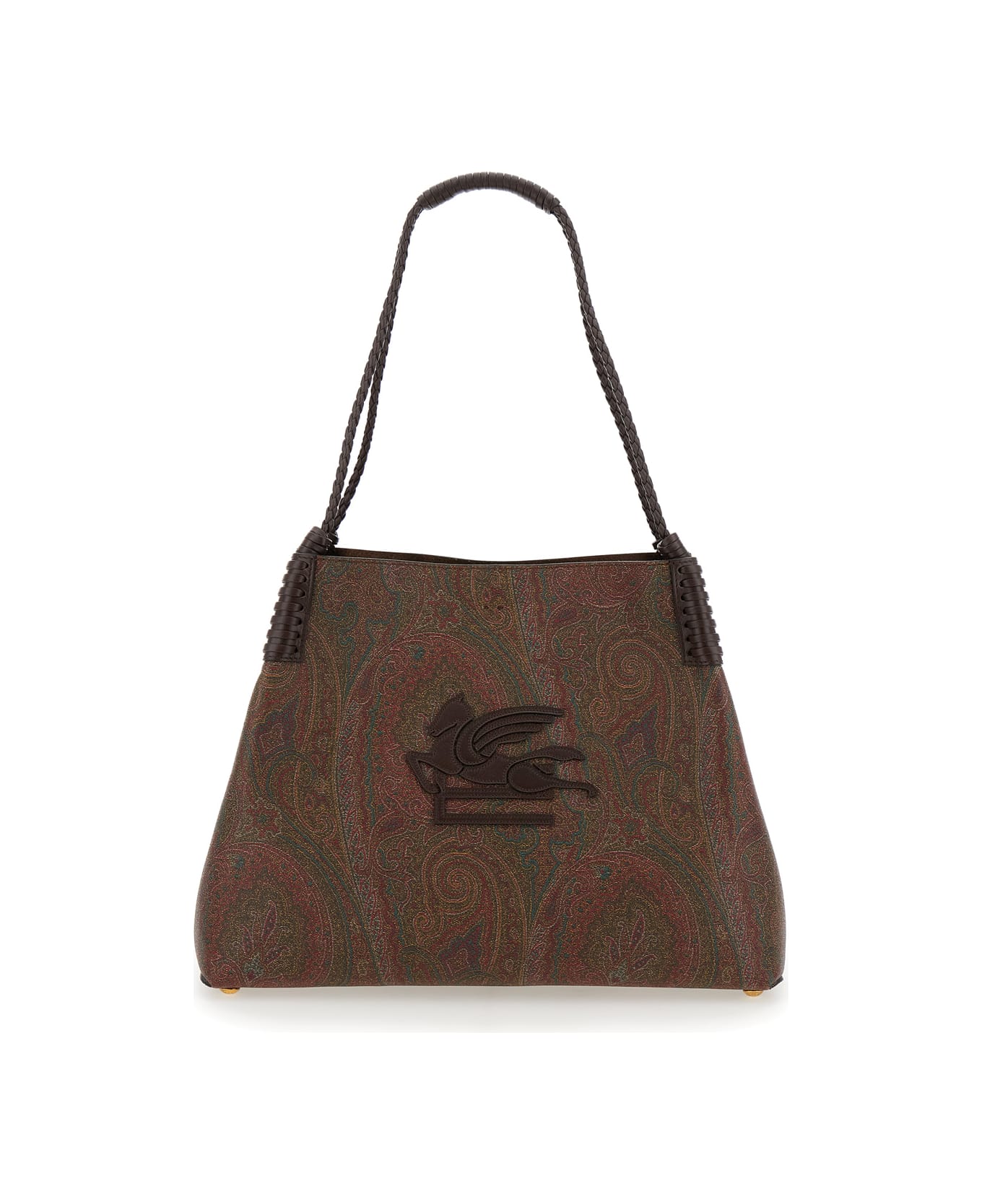 Etro 'paisley Libra Medium' Brown Tote Bag With Pegaso Detail In Cotton Woman - Brown