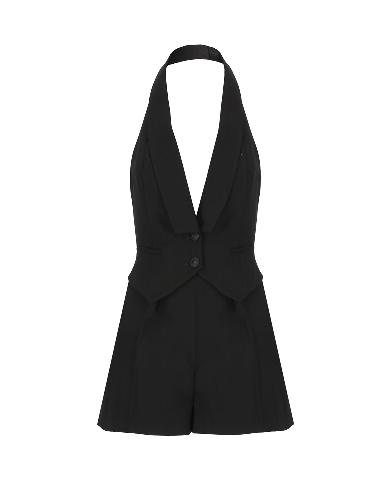 Elisabetta Franchi Short Crepe Jumpsuit With Vest - Black