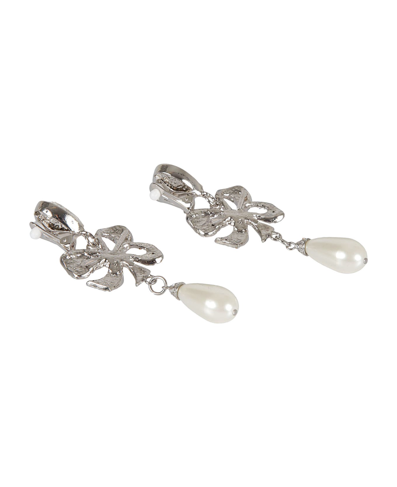 Alessandra Rich Diamond & Pearl Embellished Earrings - Cry Silver