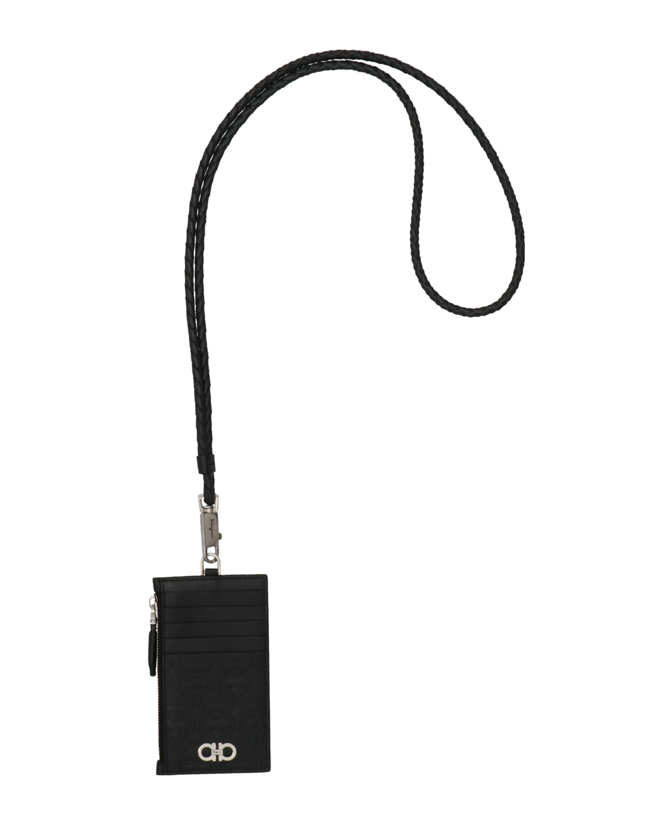 Ferragamo 'gancio' Card Holder With A Shoulder Strap - Black   財布
