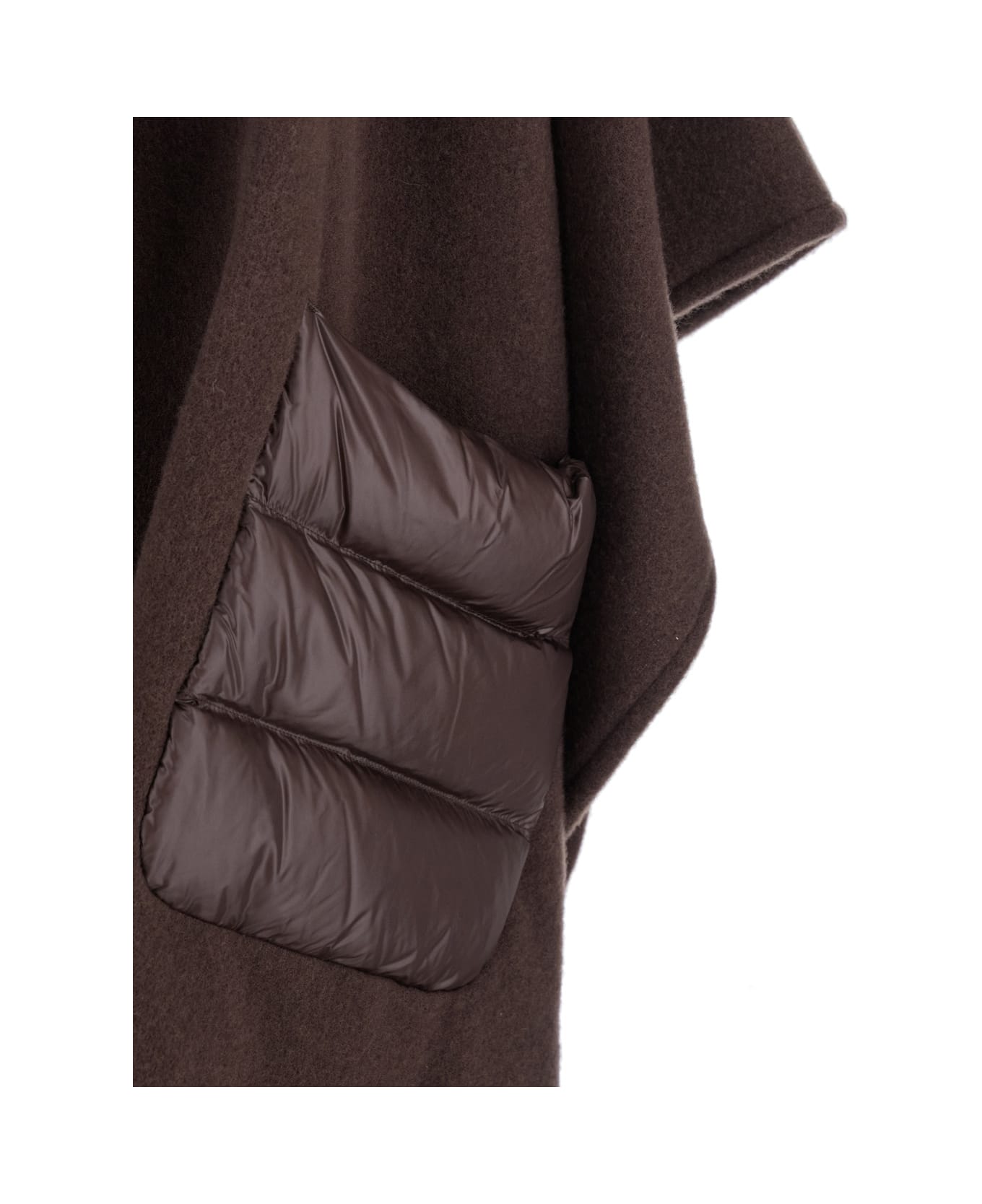 Herno Brown Cape With Drawstring Collar And Fringed Hem In Tech Fabric Woman - Fondente
