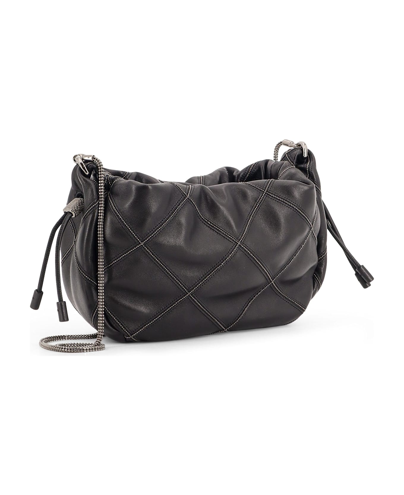 Brunello Cucinelli Leather Shoulder Bag With Monili Details - Black