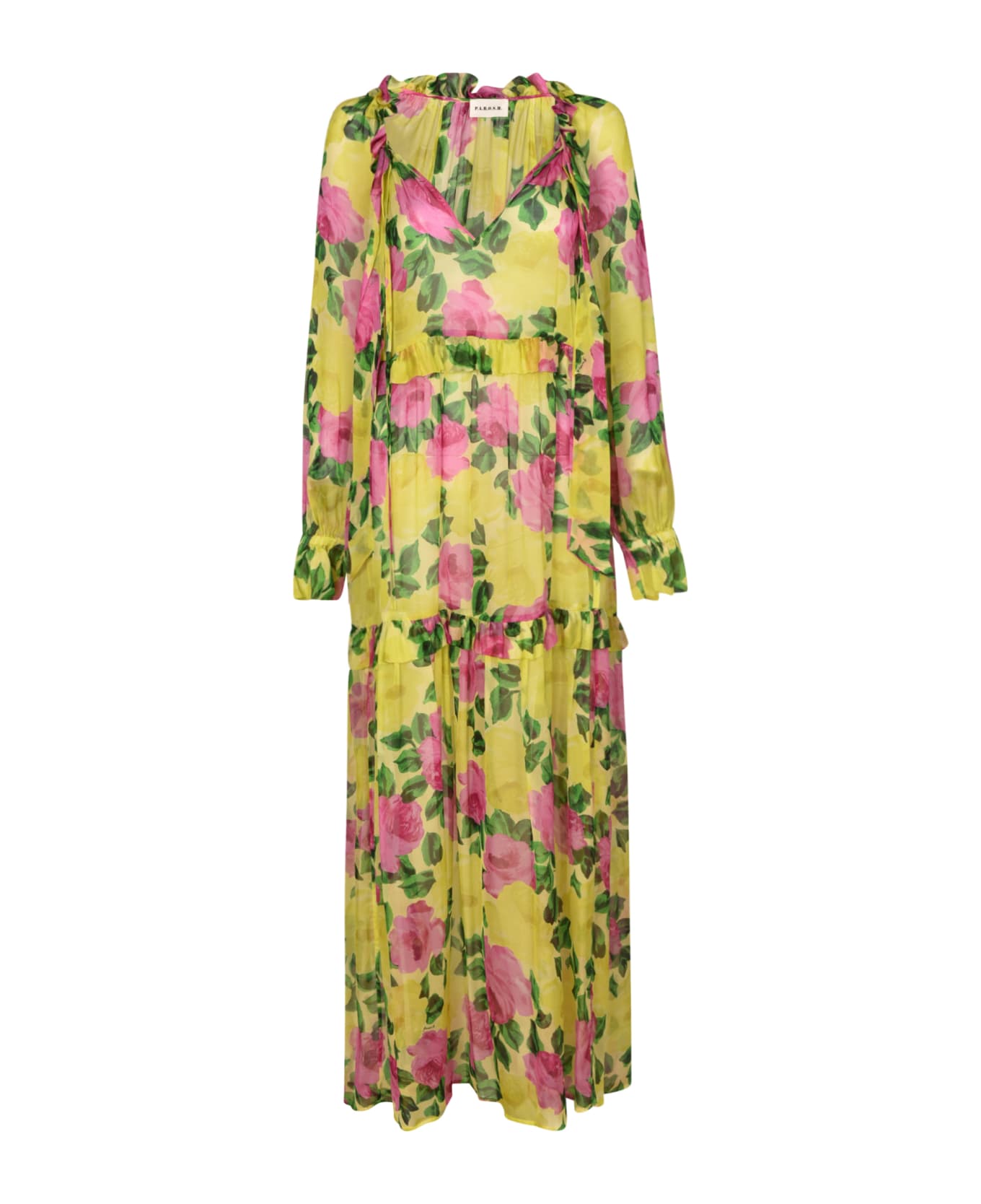 Parosh Floral Printed Long Dress - Fantasia gialla