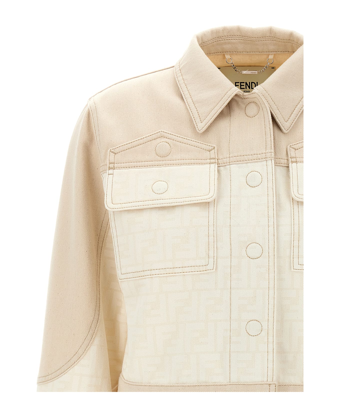 Fendi Two-tone Denim Jacket - OFF WHITE