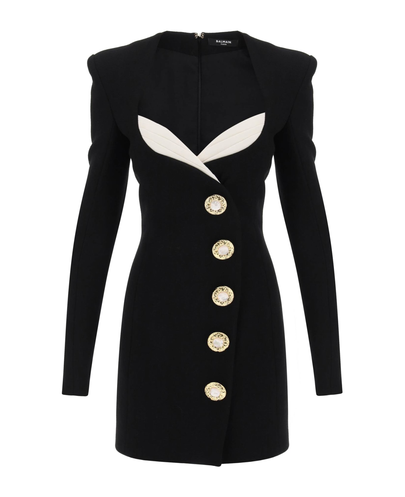 Balmain Crepe Mini Dress With Jewel Buttons - Black