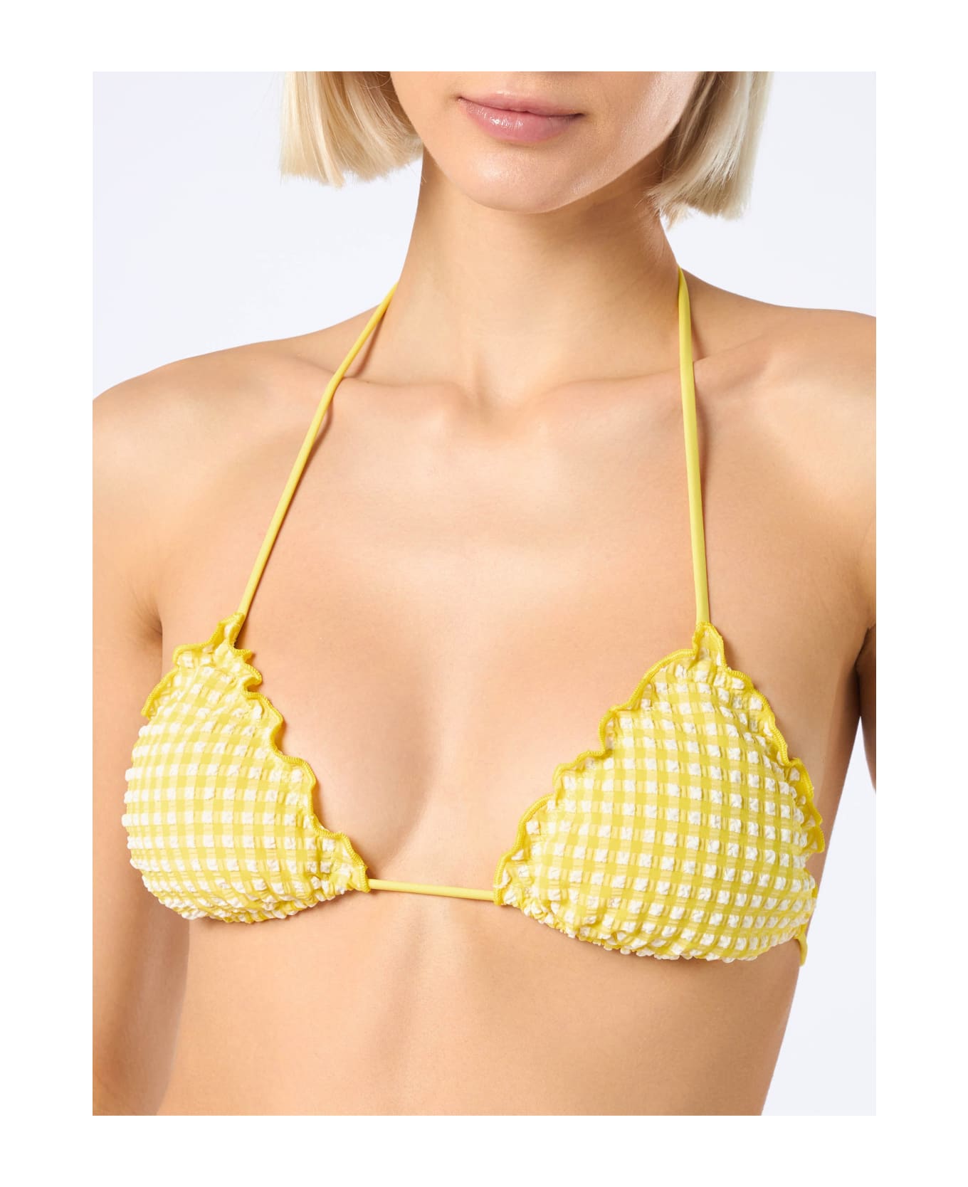 MC2 Saint Barth Woman Seersucker Classic Triangle Beach Top Sagittarius - YELLOW