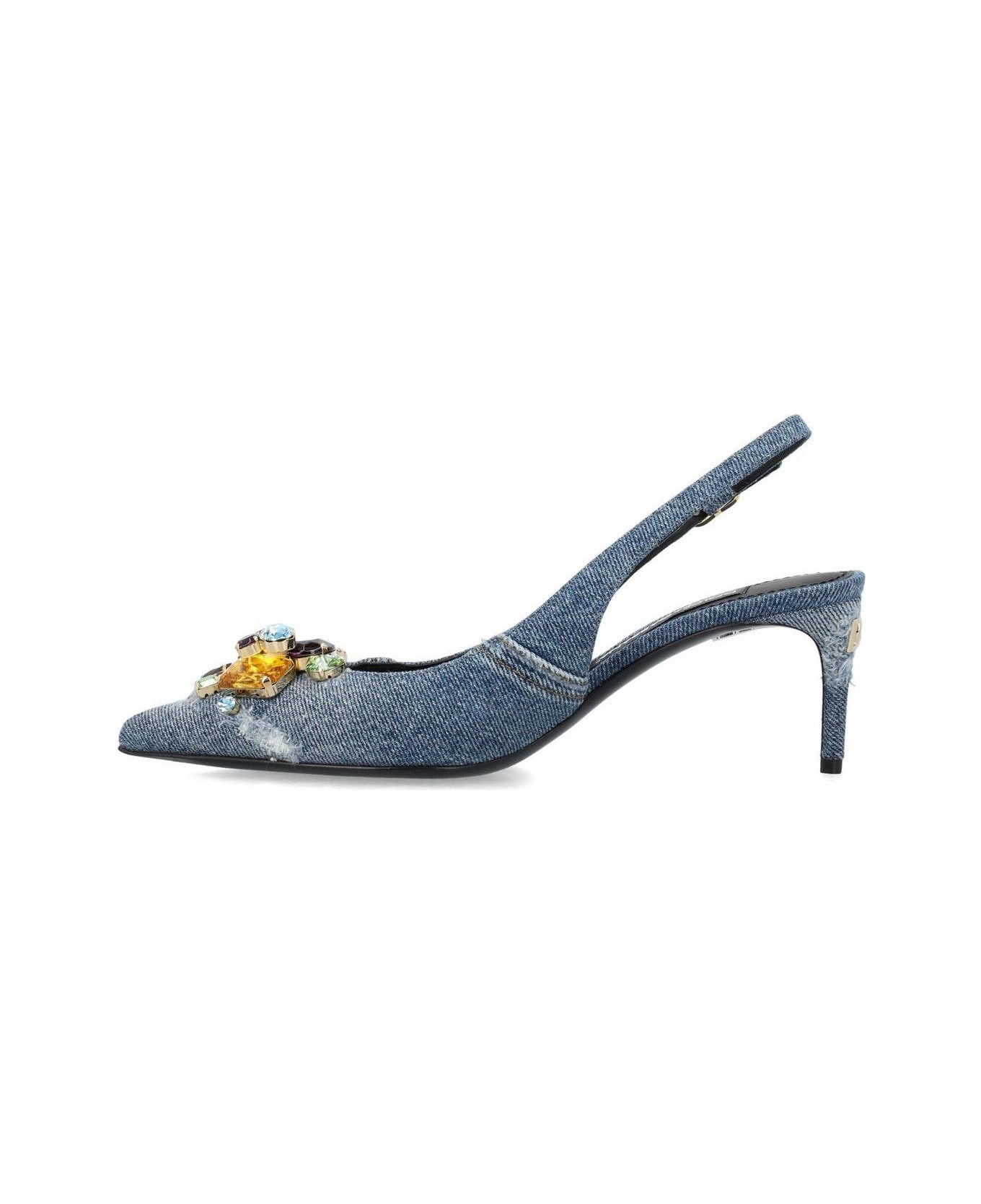Dolce & Gabbana Crystal-embellished Pointed-toe Pumps - BLUE
