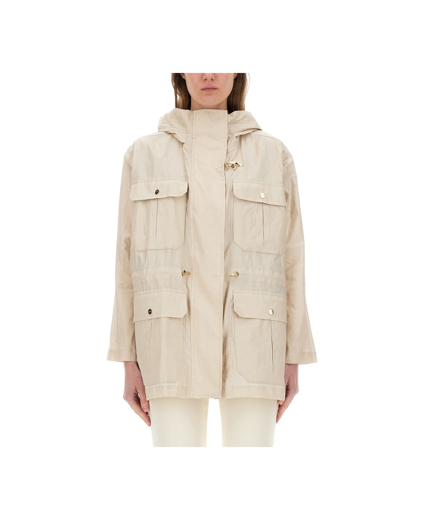Fay Linen And Cotton Canvas Parka - BEIGE