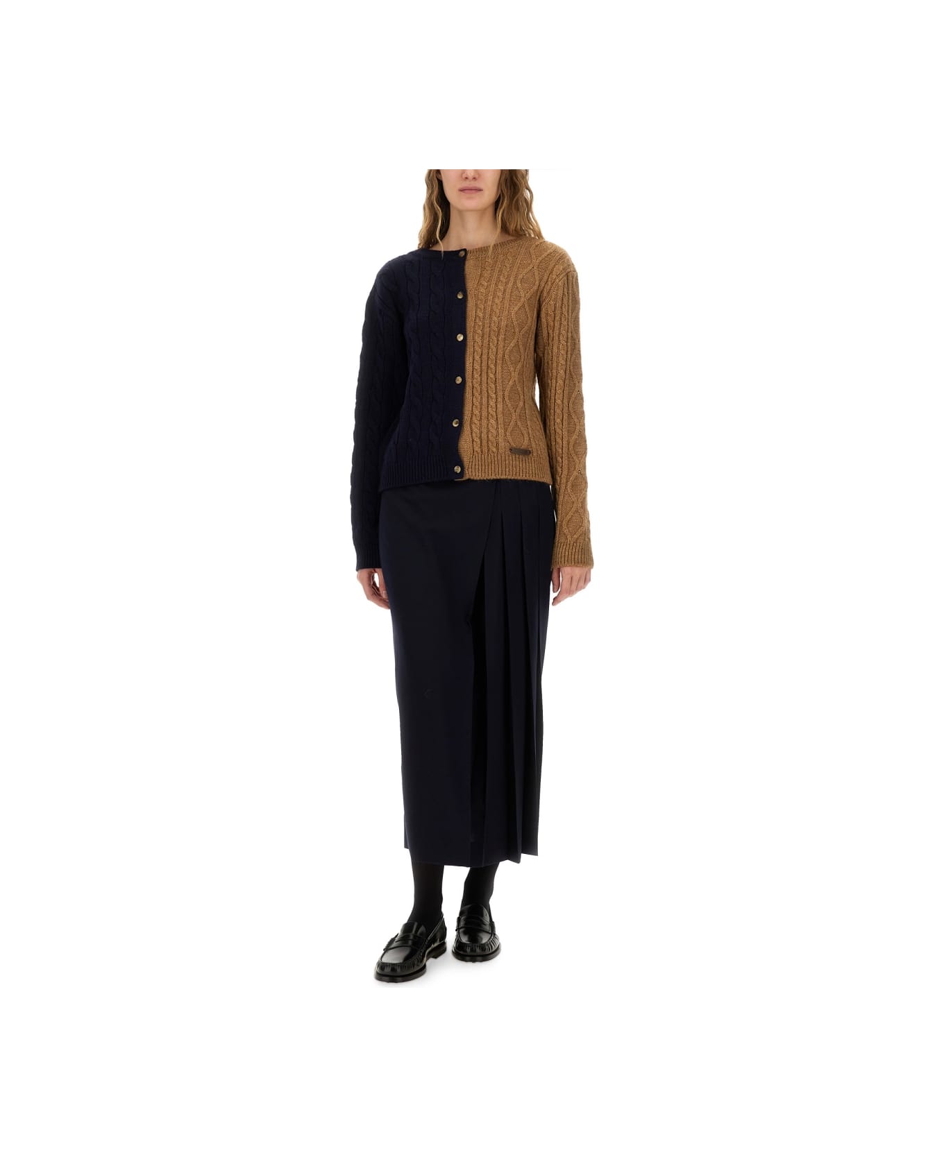 Moschino Two-tone Alpaca Blend Cardigan - Fantasia Marrone