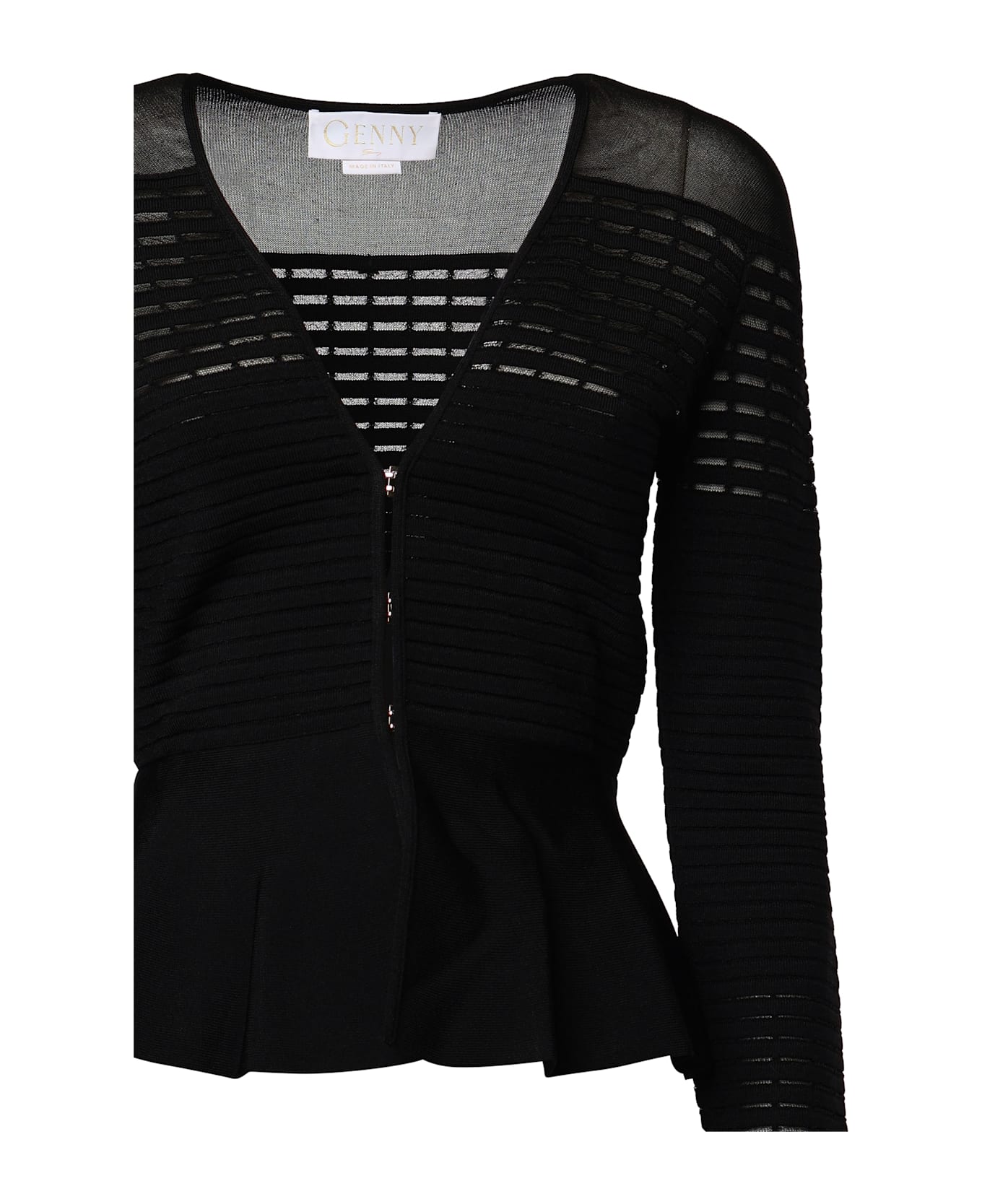 Genny V-neck Sweater With Godet Flounce - Black
