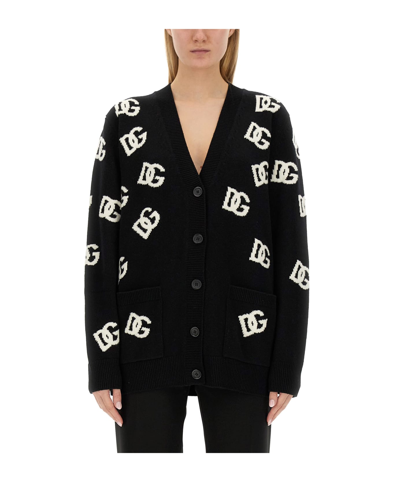 Dolce logo-print & Gabbana V-neck Cardigan - NERO