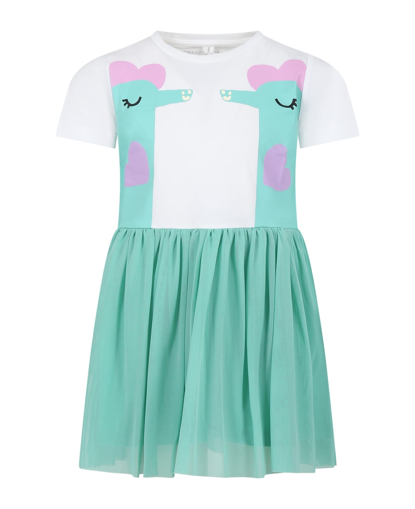 Stella McCartney Kids Green Dress For Girl With Seahorse - Multicolor