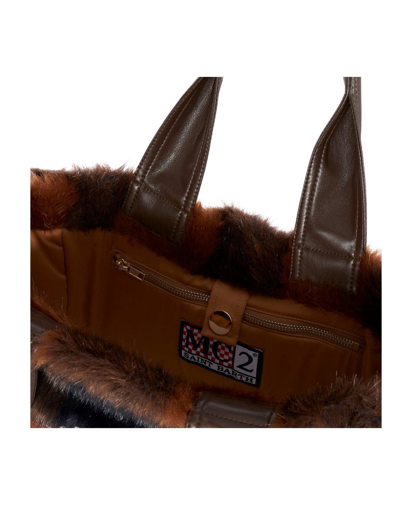 MC2 Saint Barth Brown Check Furry Flavea Handbag