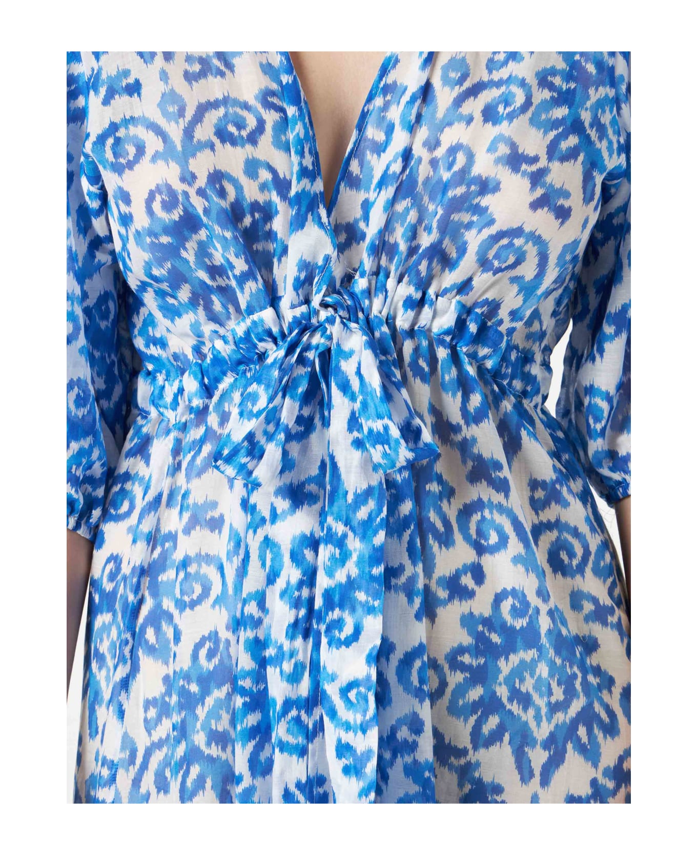 MC2 Saint Barth Cotton And Silk Long Beach Dress Bliss With Ikat Print - BLUE 水着