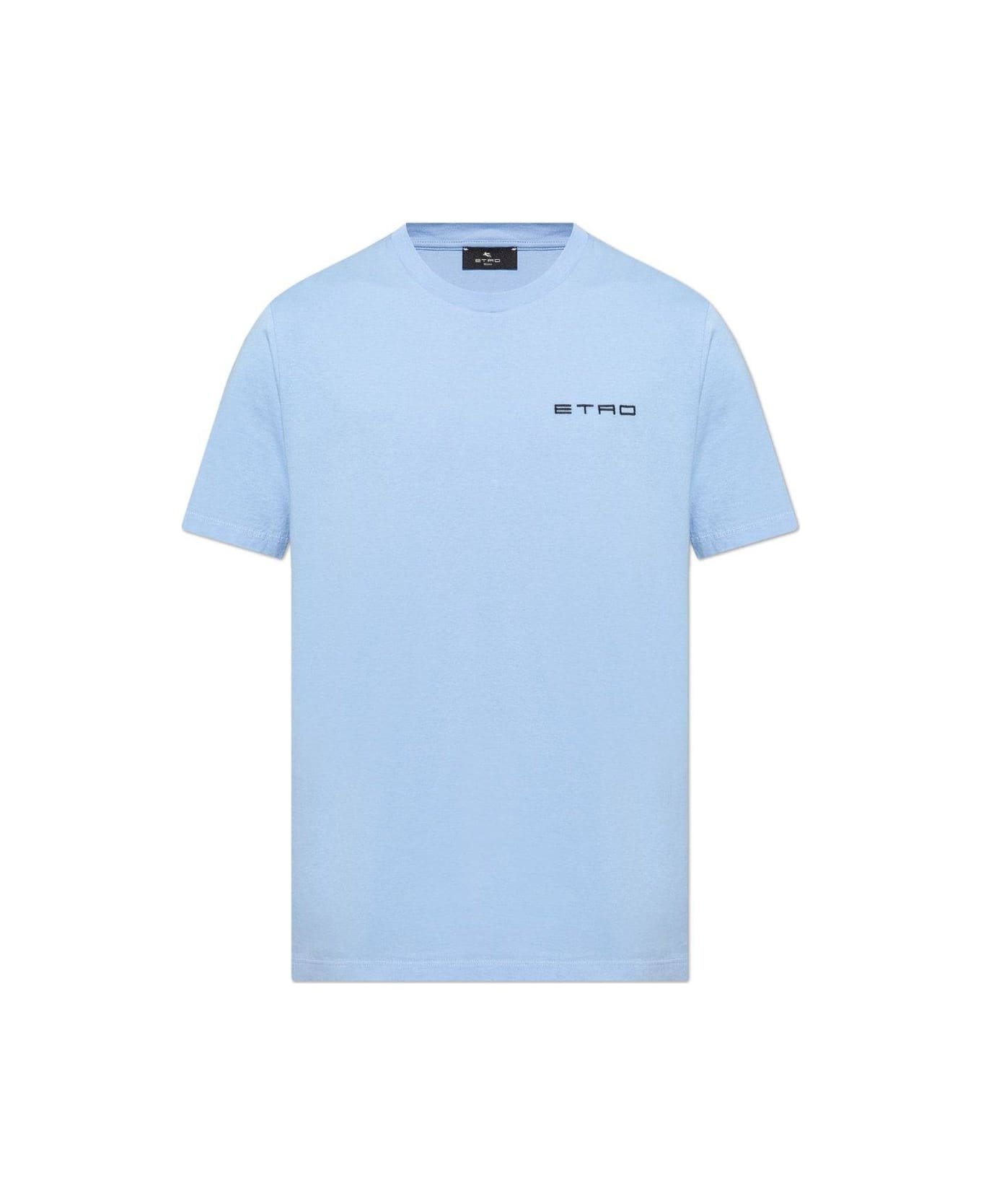 Etro Logo Embroidered Crewneck T-shirt - Clear Blue
