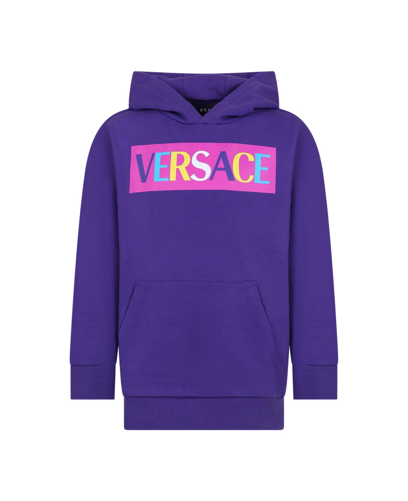 Young Versace Purple Sweatshirt For Girl With Logo - Viola Multicolor ニットウェア＆スウェットシャツ