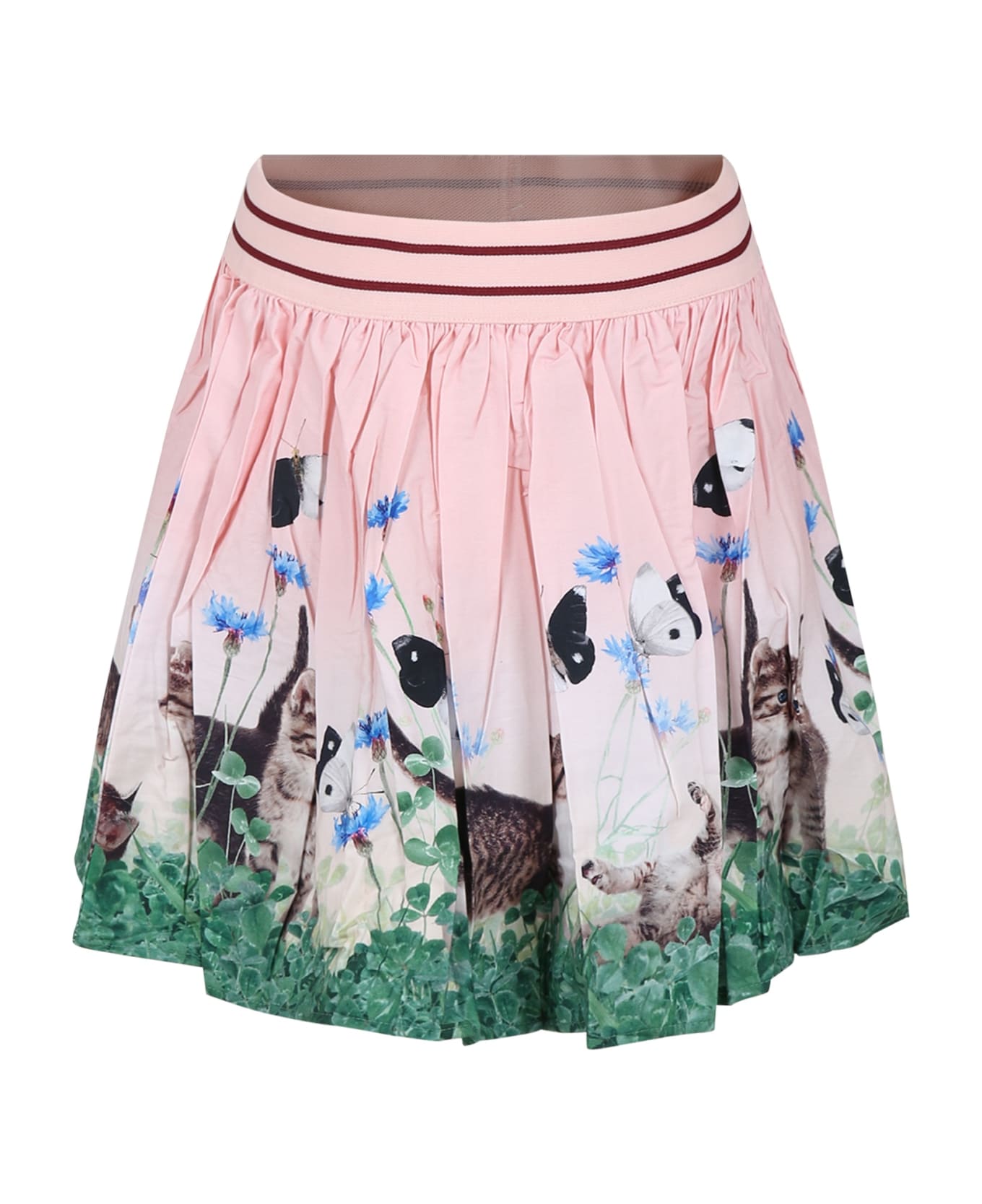 Molo Pink Skirt For Girl With Cat Print - Pink