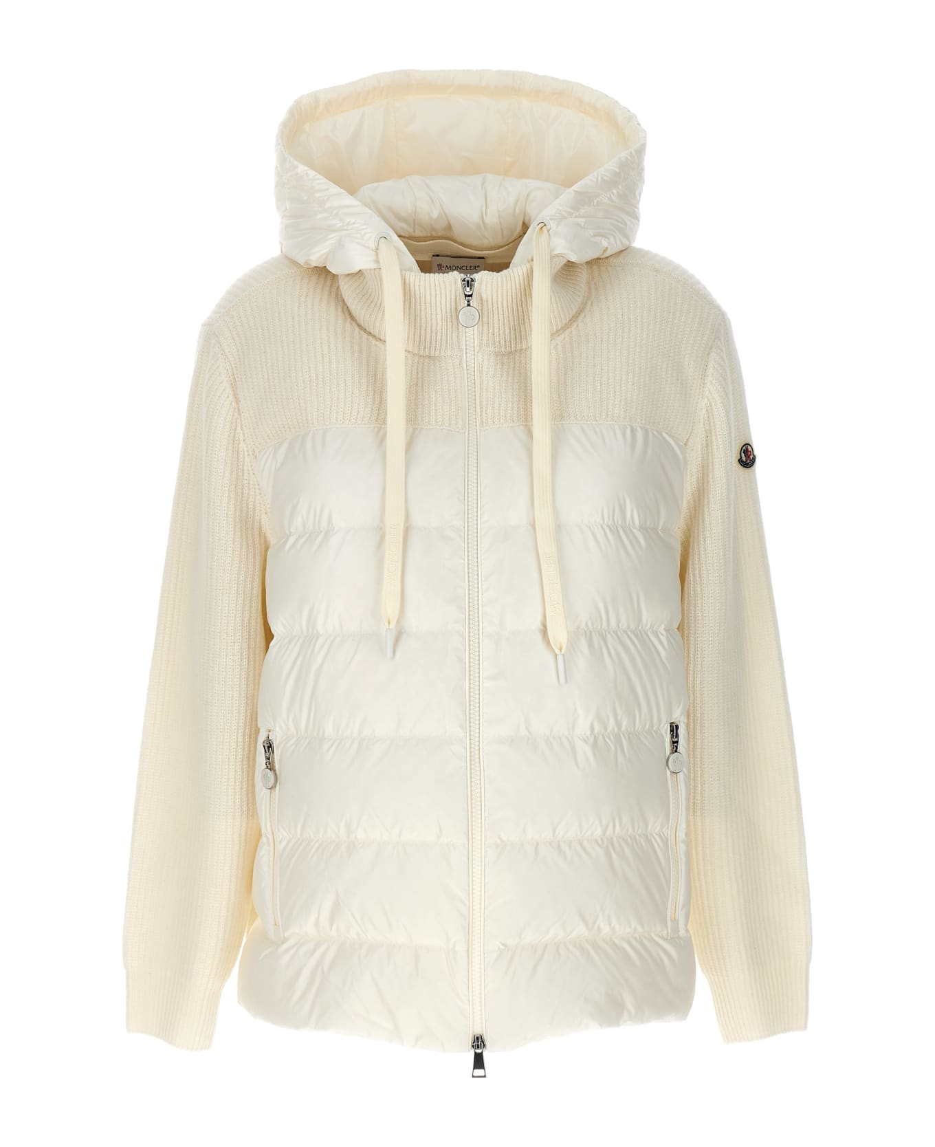 Moncler White Tricot Cardigan With Zip And Hood - White