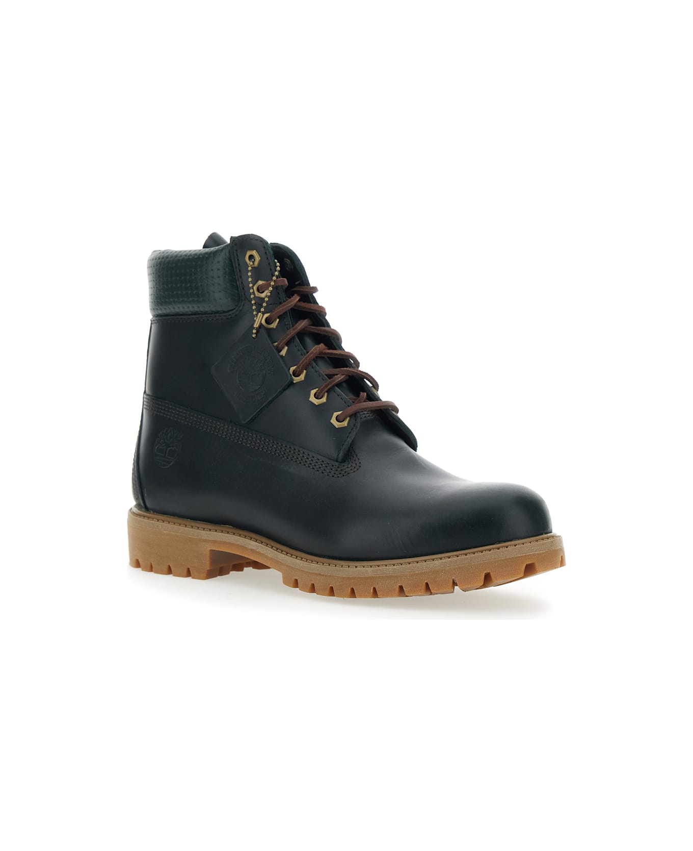 Timberland Green Water-proof Boots With Logo Plate In Leather Man - Green