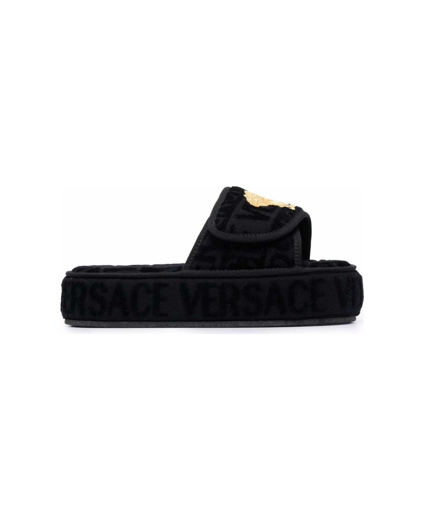 Versace Fabric Slippers - Black