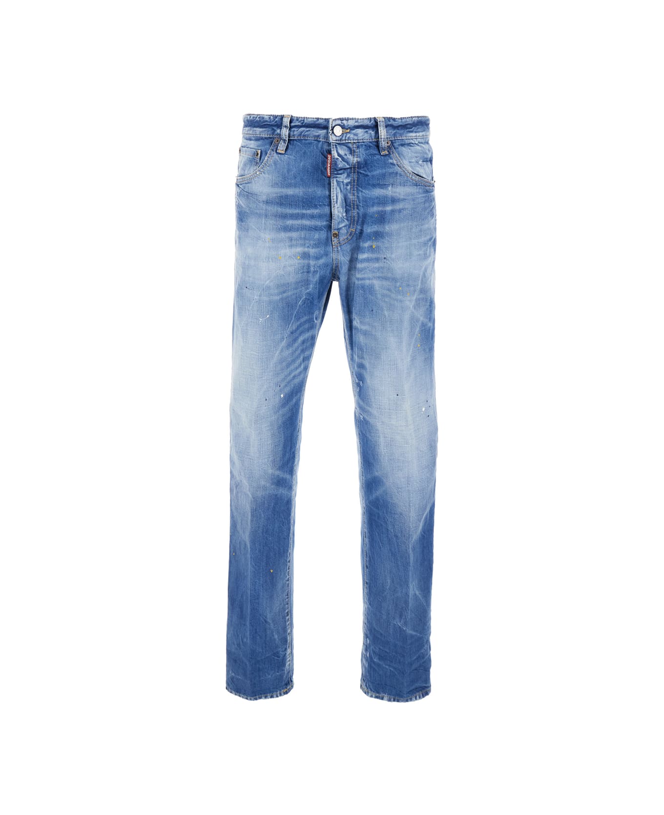 Dsquared2 Blue Jeans With Distressed Effect And Logo Patch On The Back In Denim Man - Blu