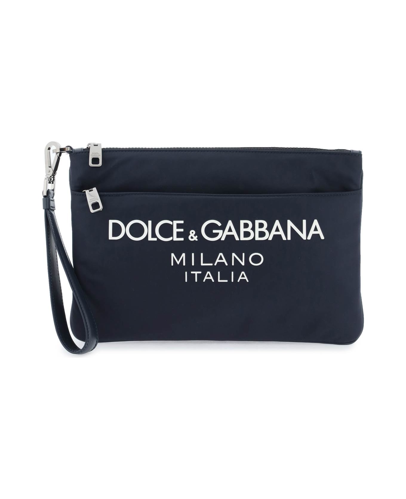 Dolce & Gabbana Nylon Pouch With Rubberized Logo - blue