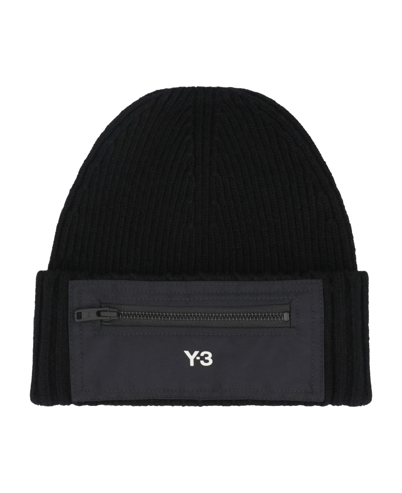 Y-3 Beanie Ribbed Knit Beanie - black