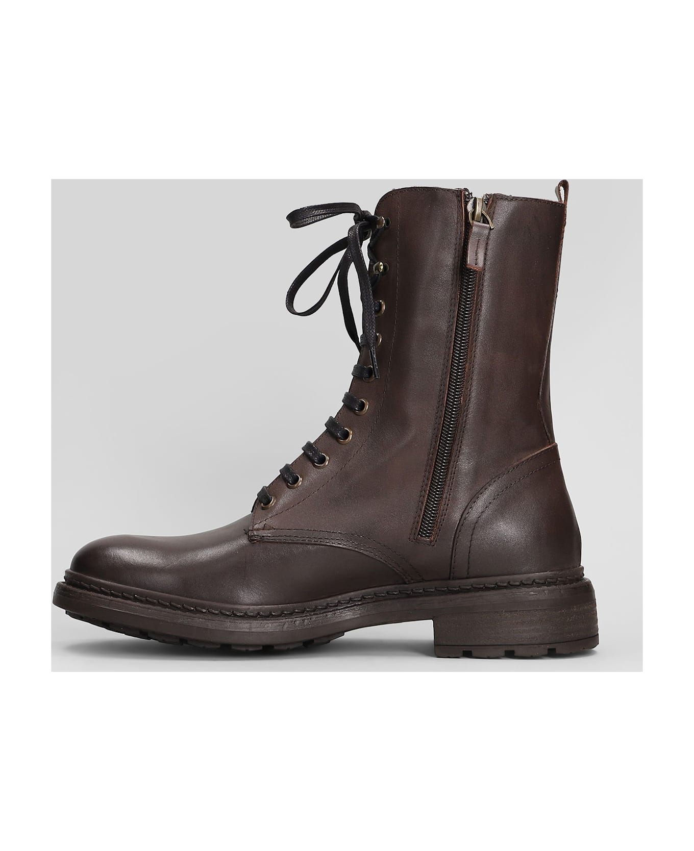 Julie Dee Combat Boots In Dark Brown Leather - dark brown