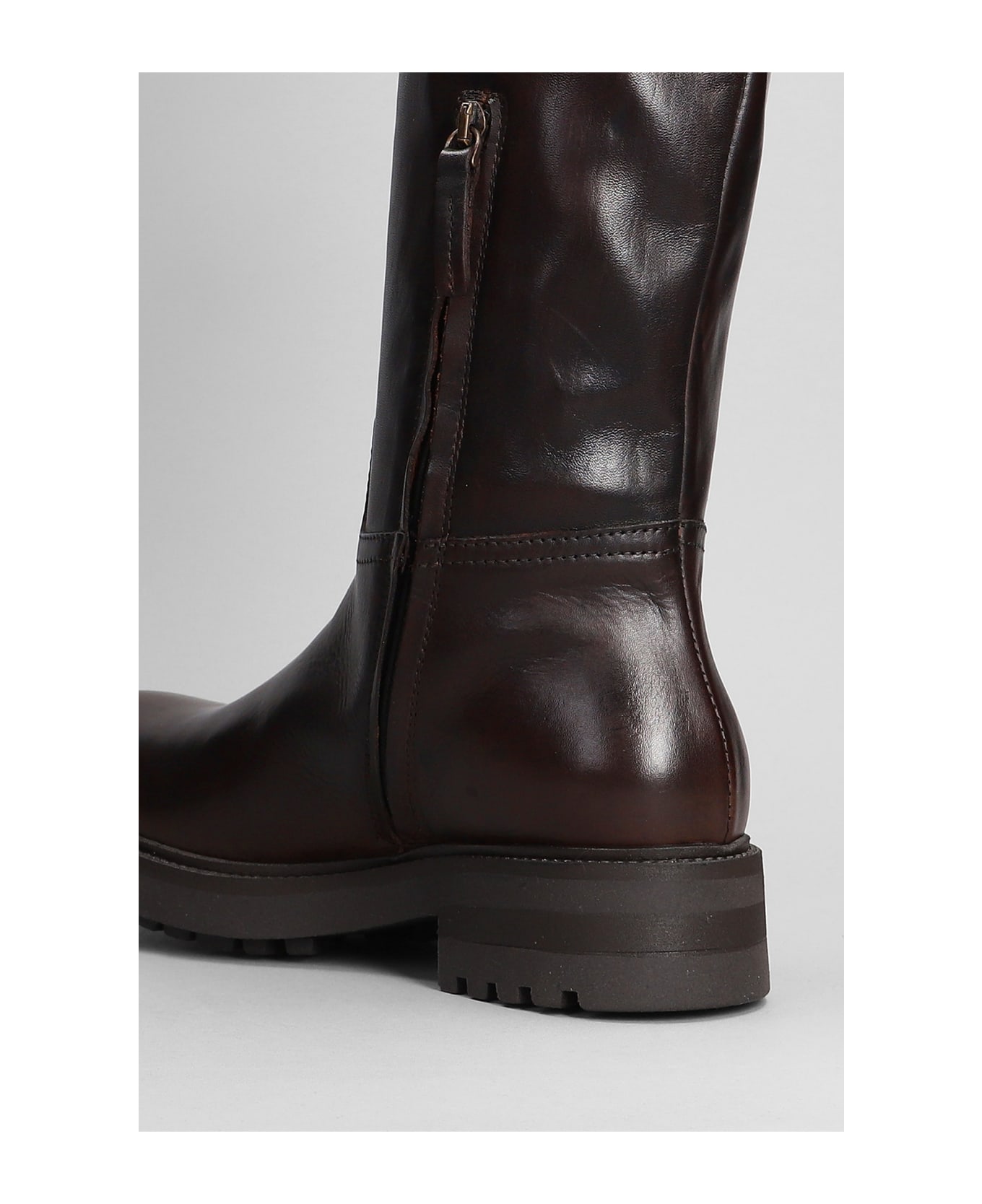 Julie Dee Low Heels Boots In Dark Brown Leather - dark brown