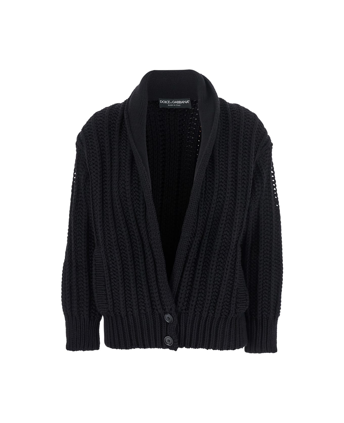 Dolce 
Gabbana Black Cardigan With Wide Neckline On The Front In Virgin Wool Woman - Black