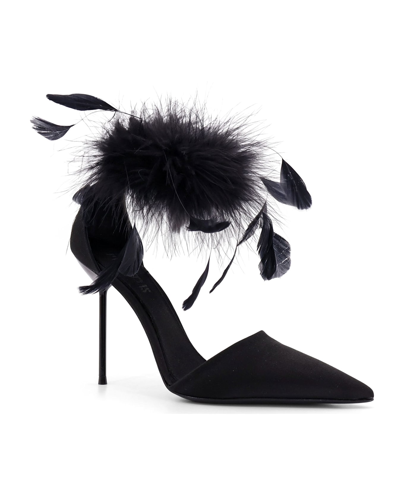 Paris Texas Lidia Satin Sandals With Feather Detail - Black