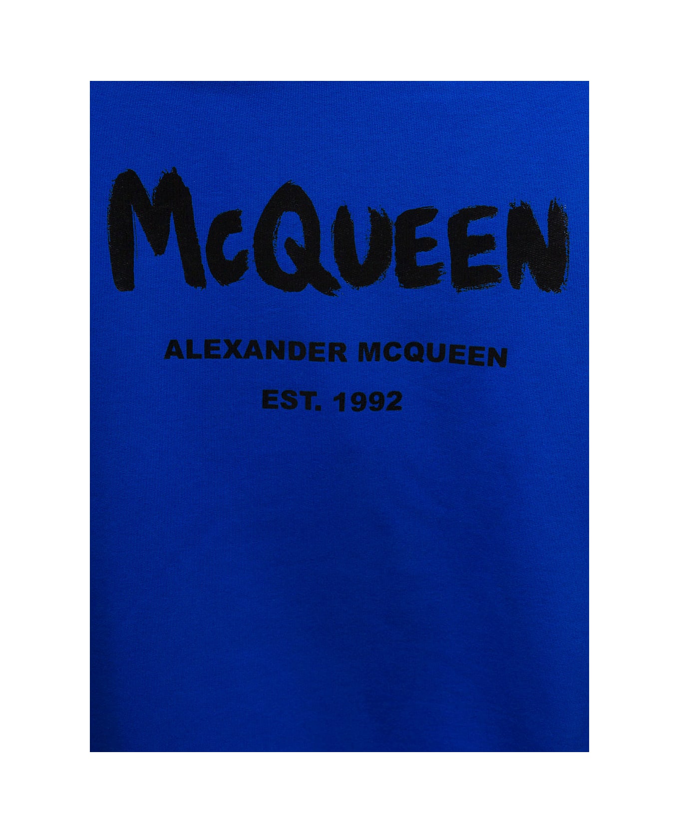 Alexander McQueen Blue Sweatshirt In Fleece Cotton With Tonal Logo Print On The Front Man - Blu