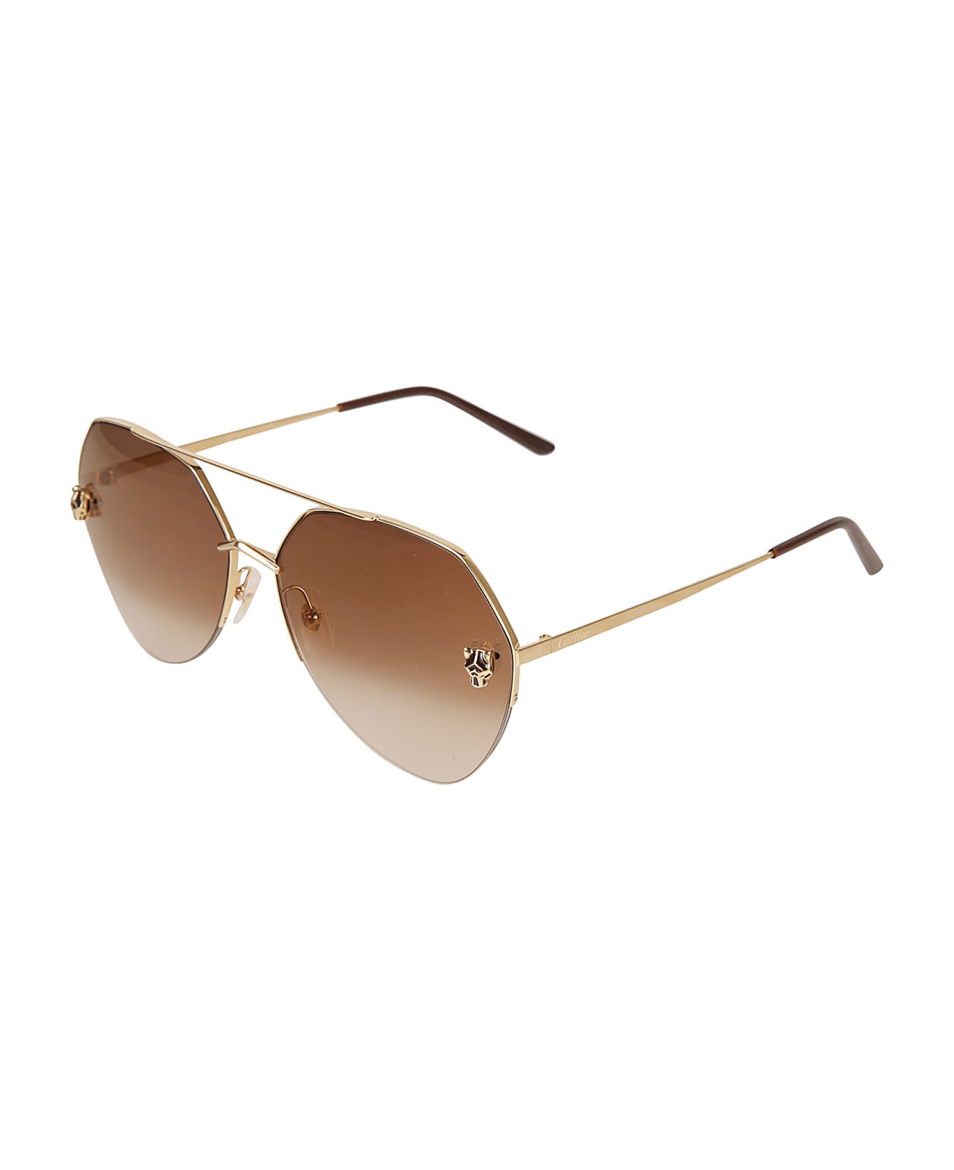 Cartier Eyewear Aviator Heptagon Sunglasses - Gold/Brown/Grey サングラス