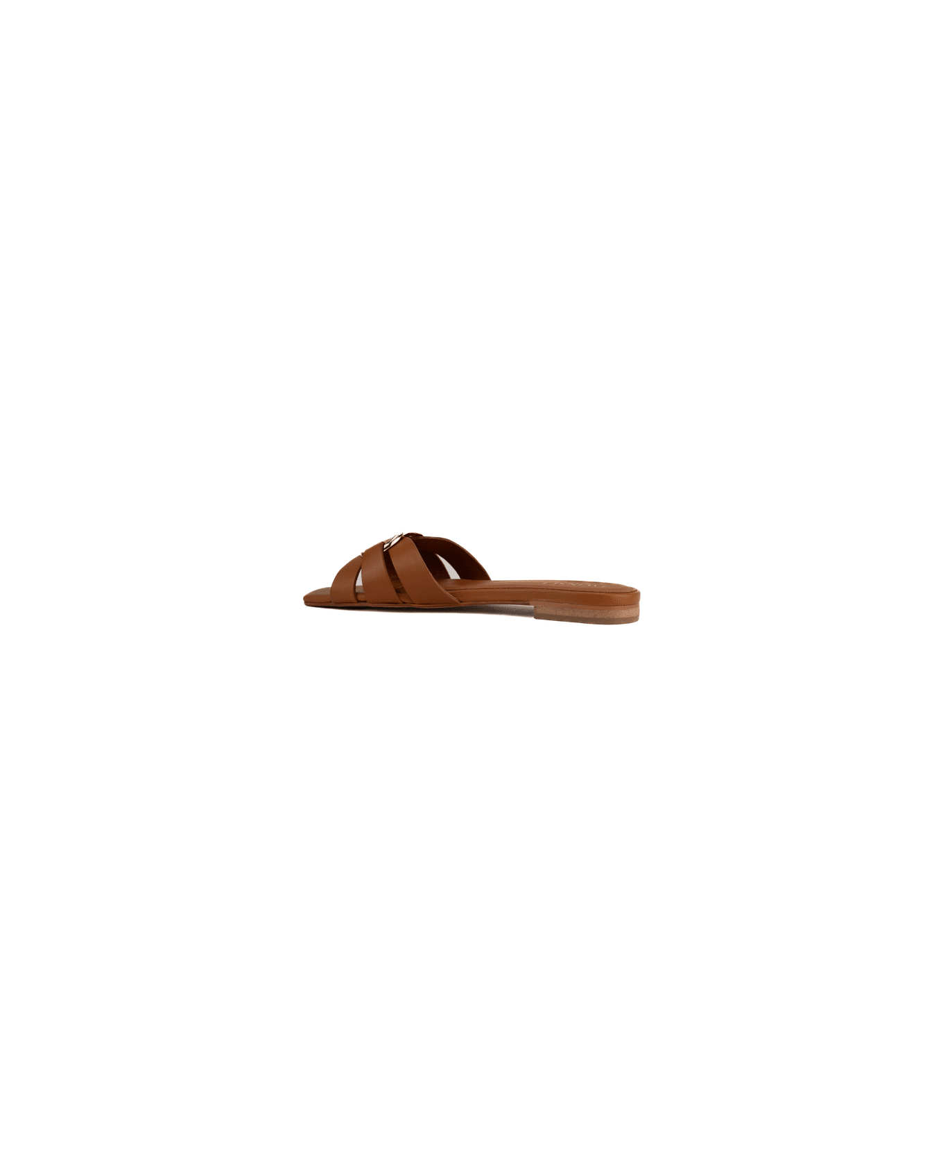TwinSet Leather Sandals With Logo - Cuoio