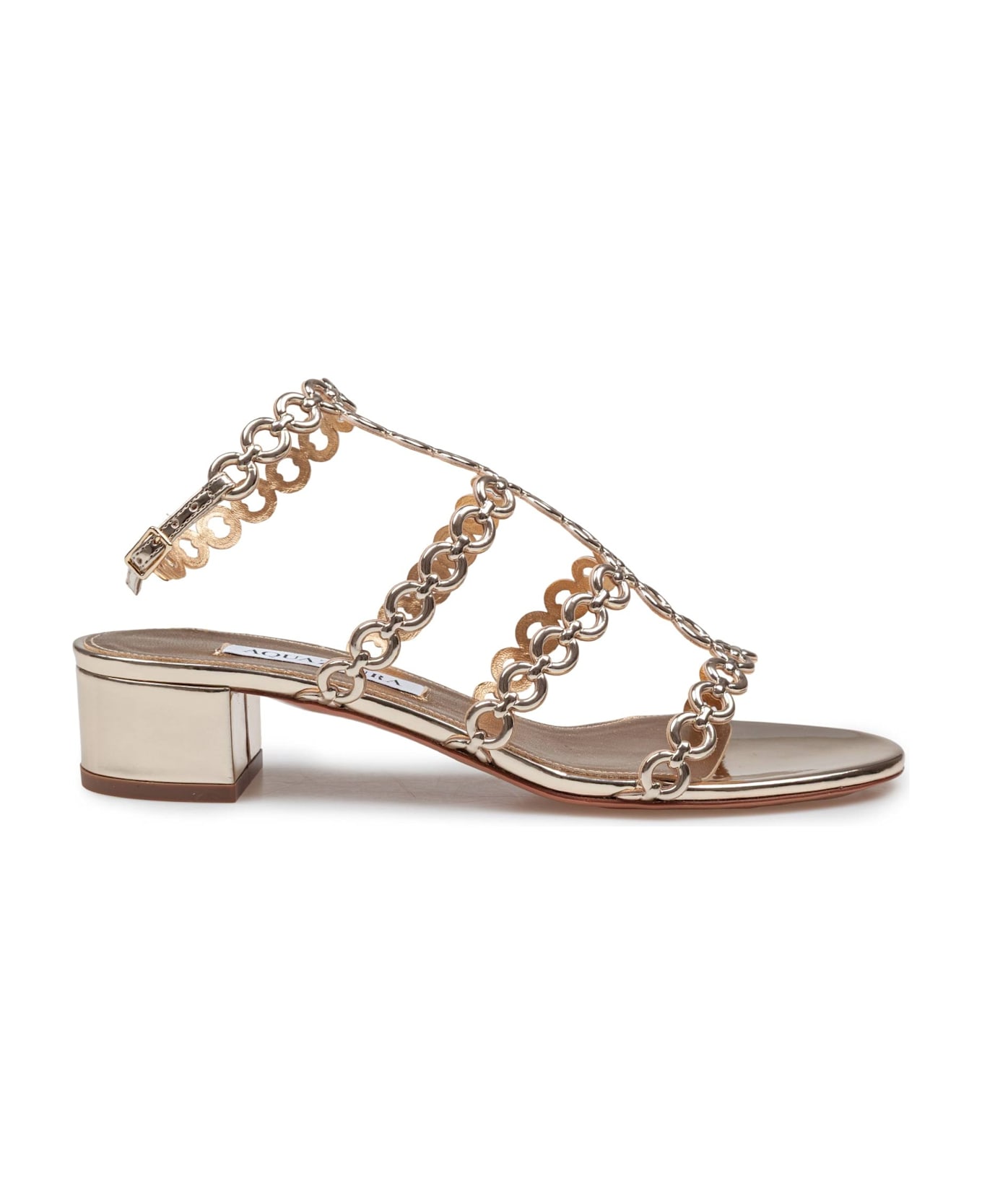 Aquazzura Aquazzurra Infinity Chain 35 Sandal In Mirrored Leather, Gold Color - Soft Gold