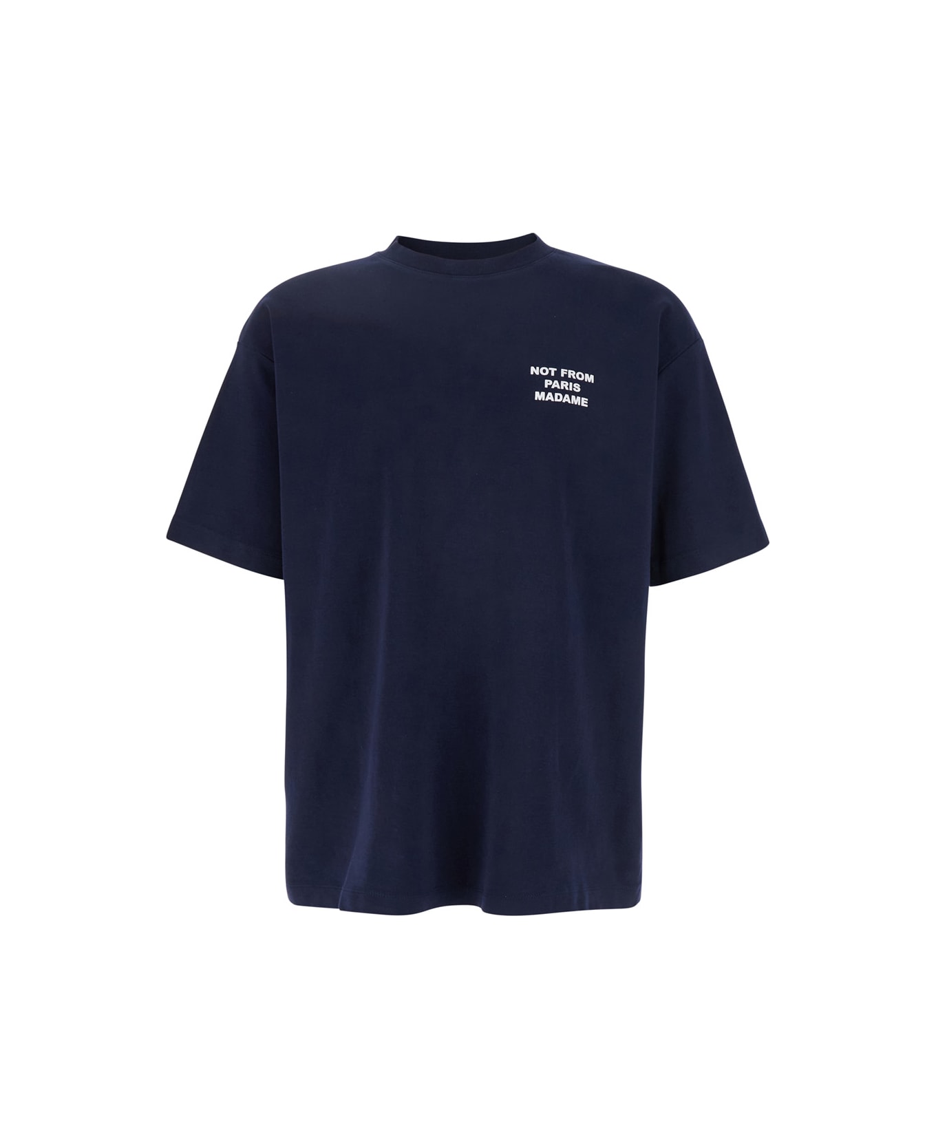 Drôle de Monsieur Blue Crewneck T-shirt With Slogan Print On The Front And Back In Cotton Man - Blue