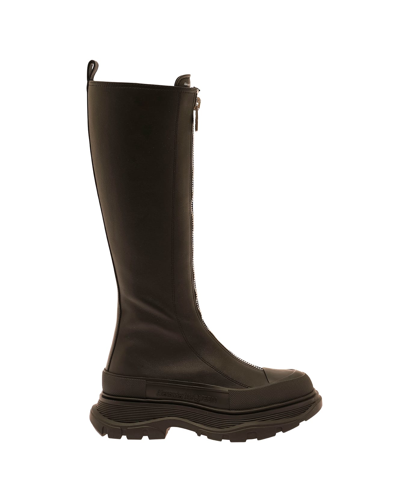 Alexander McQueen 'tread Slick' Black Boots With Embossed Logo And Chunky Platform In Leather Woman - Black