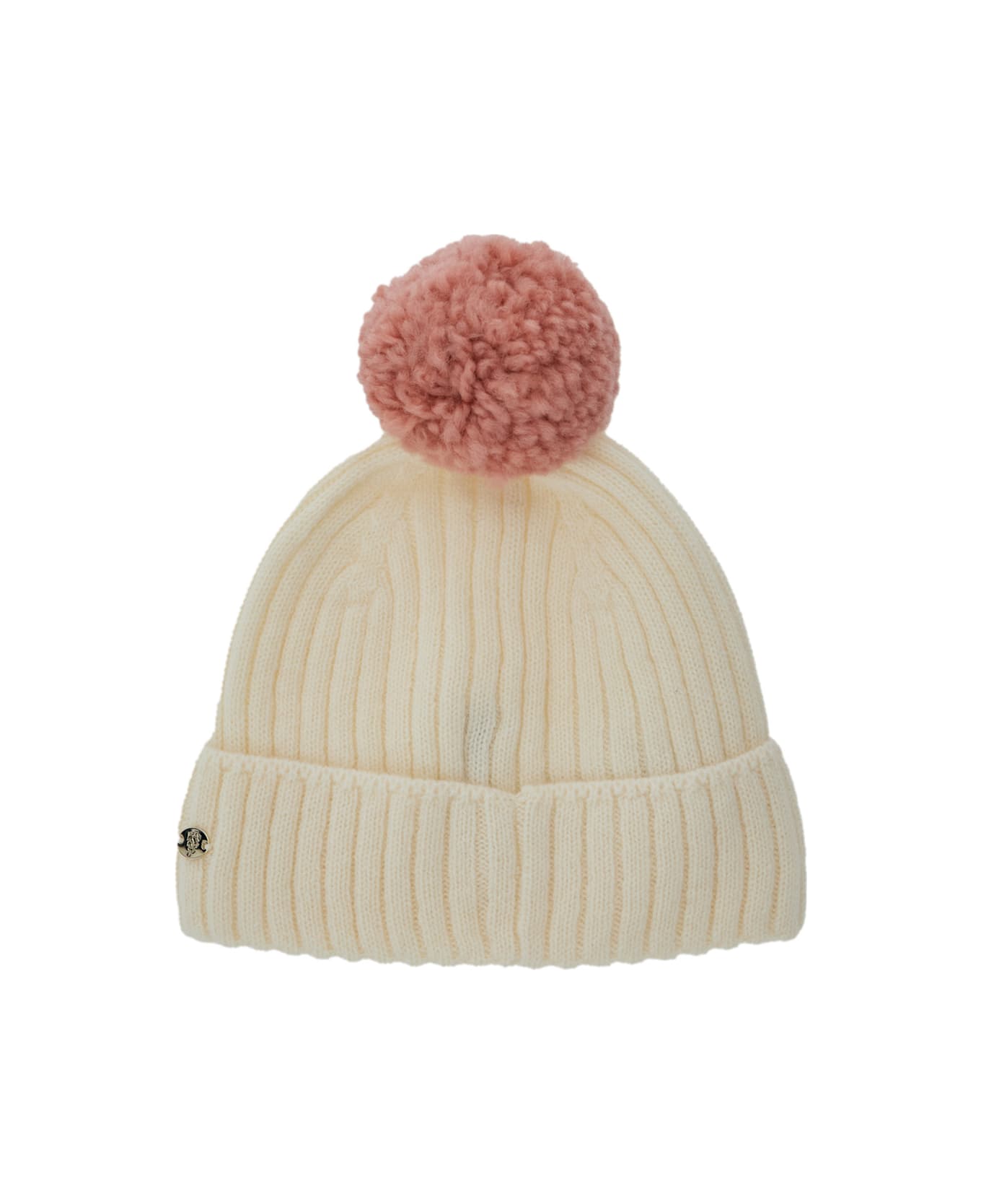 Helen Kaminski 'tiana' White Beanie With Pompom And Logo Plaque On The Front In Wool And Cashmere Blend Woman - White