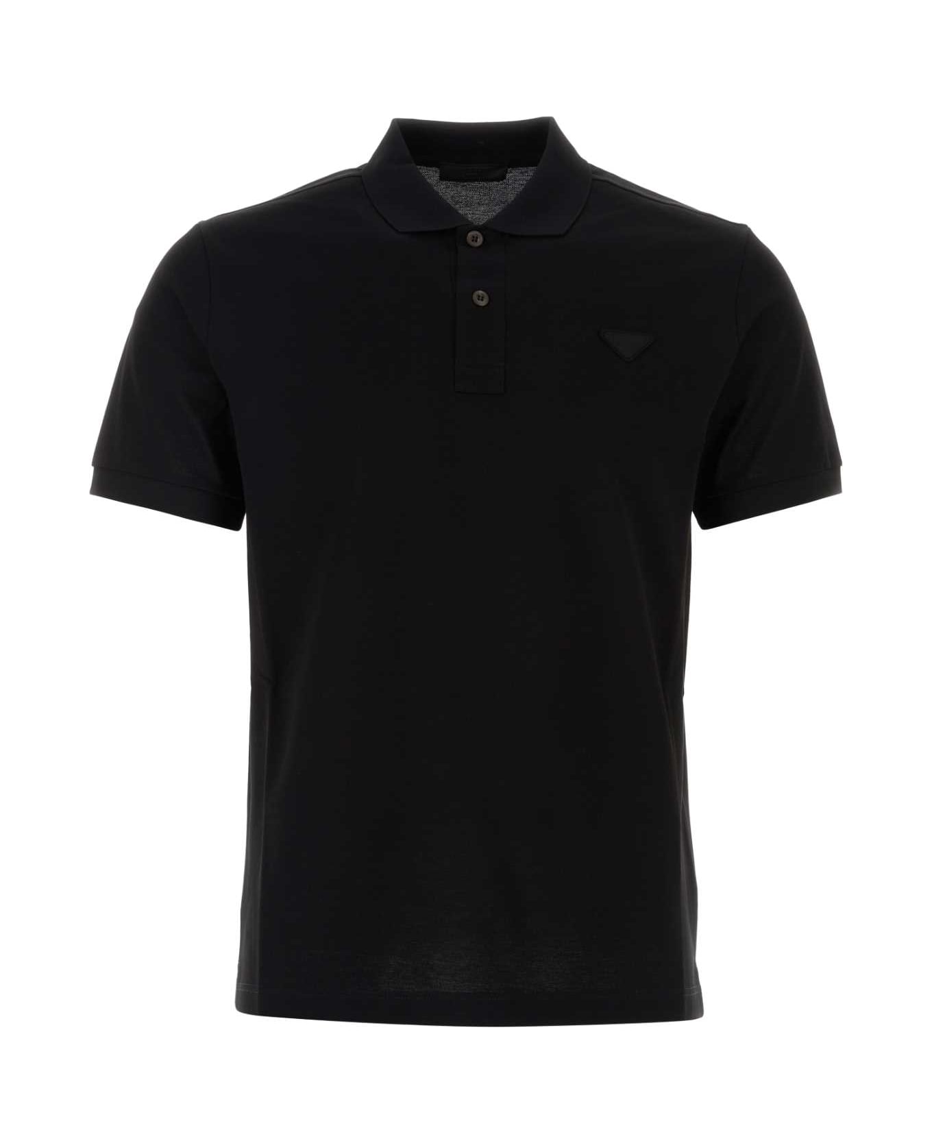Prada Black Cotton Piquet Polo Shirt - NERO