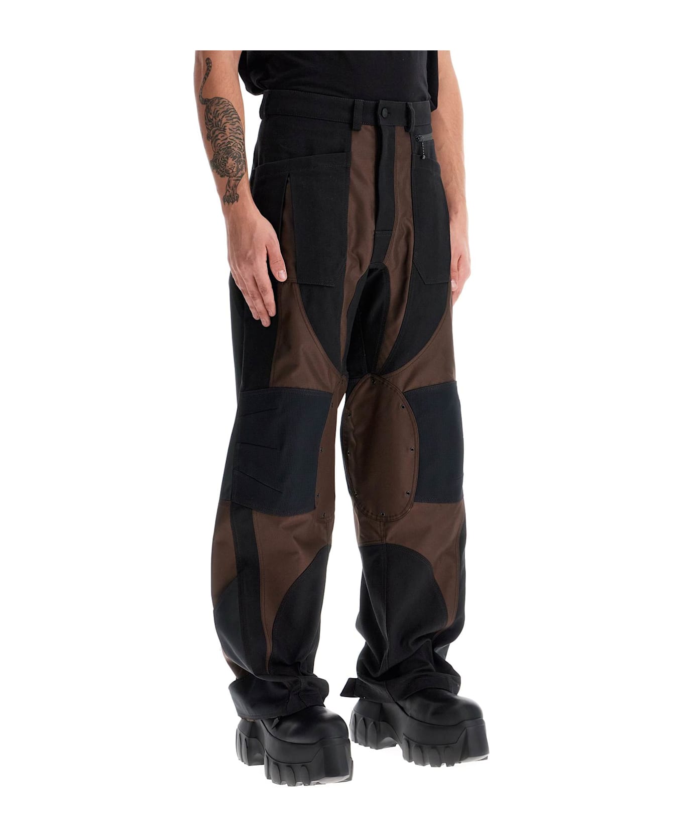 Mugler Patchwork Cargo Pants With - BLACK DARK CHOCOLATE (Brown)