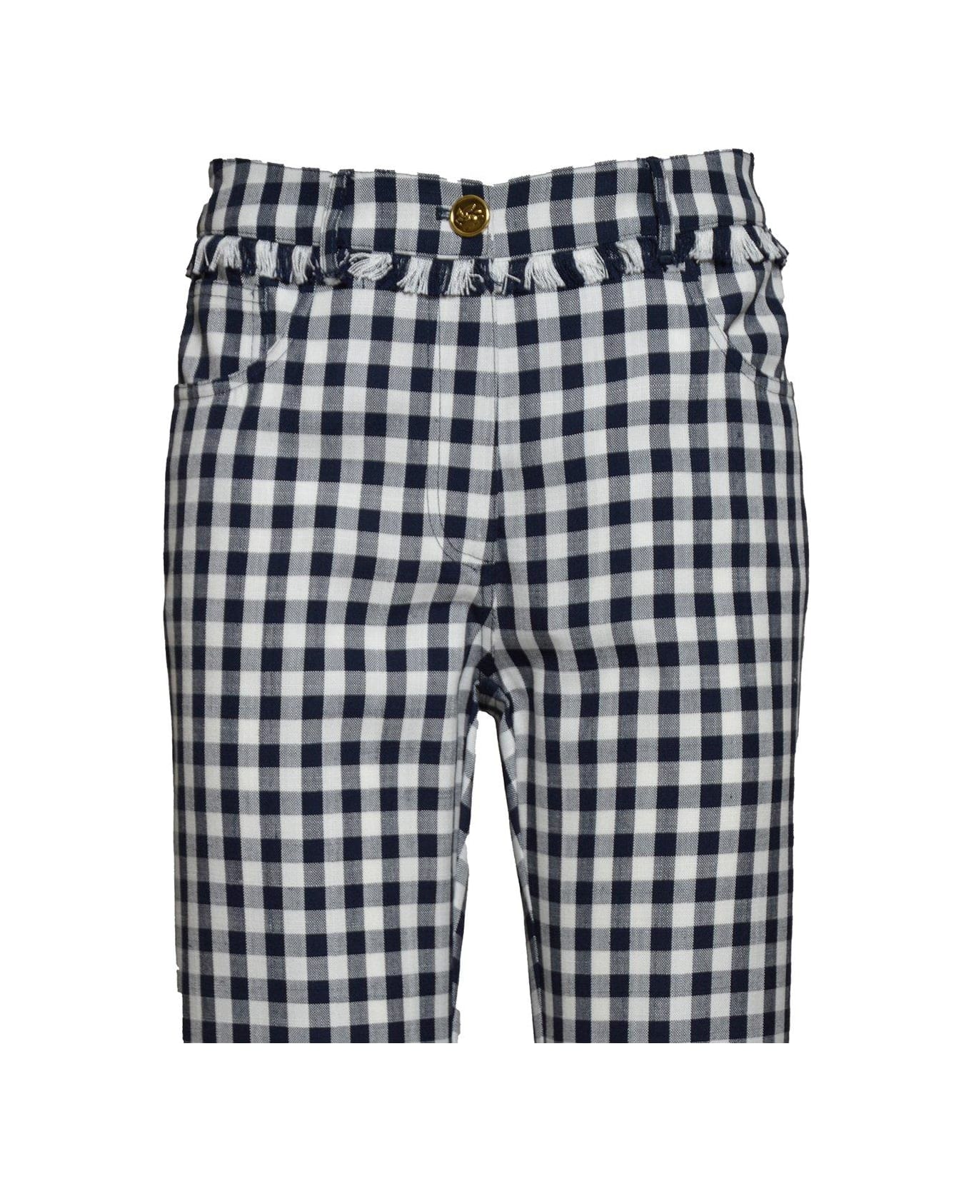 Etro Mid Rise Gingham Checked Trousers - Bianco/nero