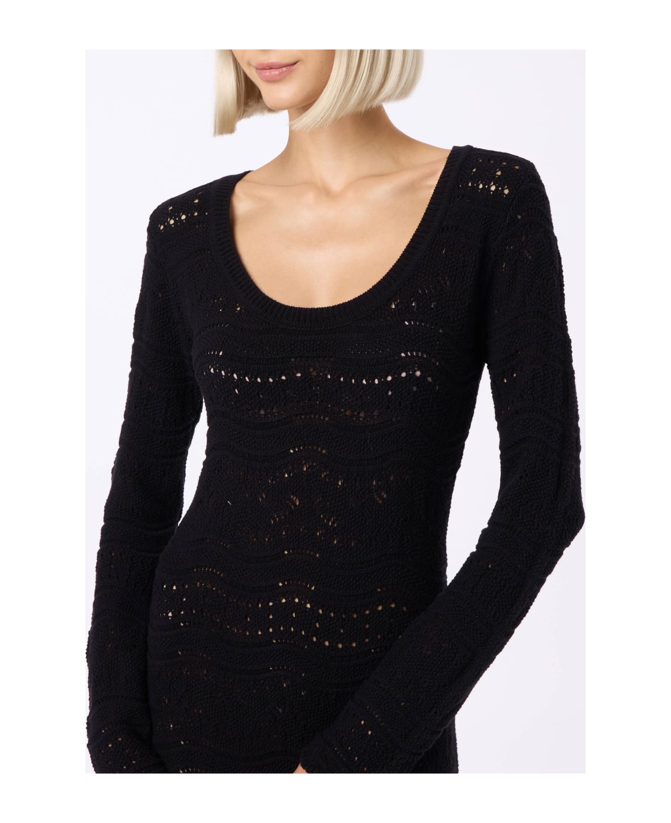 MC2 Saint Barth Black Woman Cotton Knit Midi Dress - BLACK