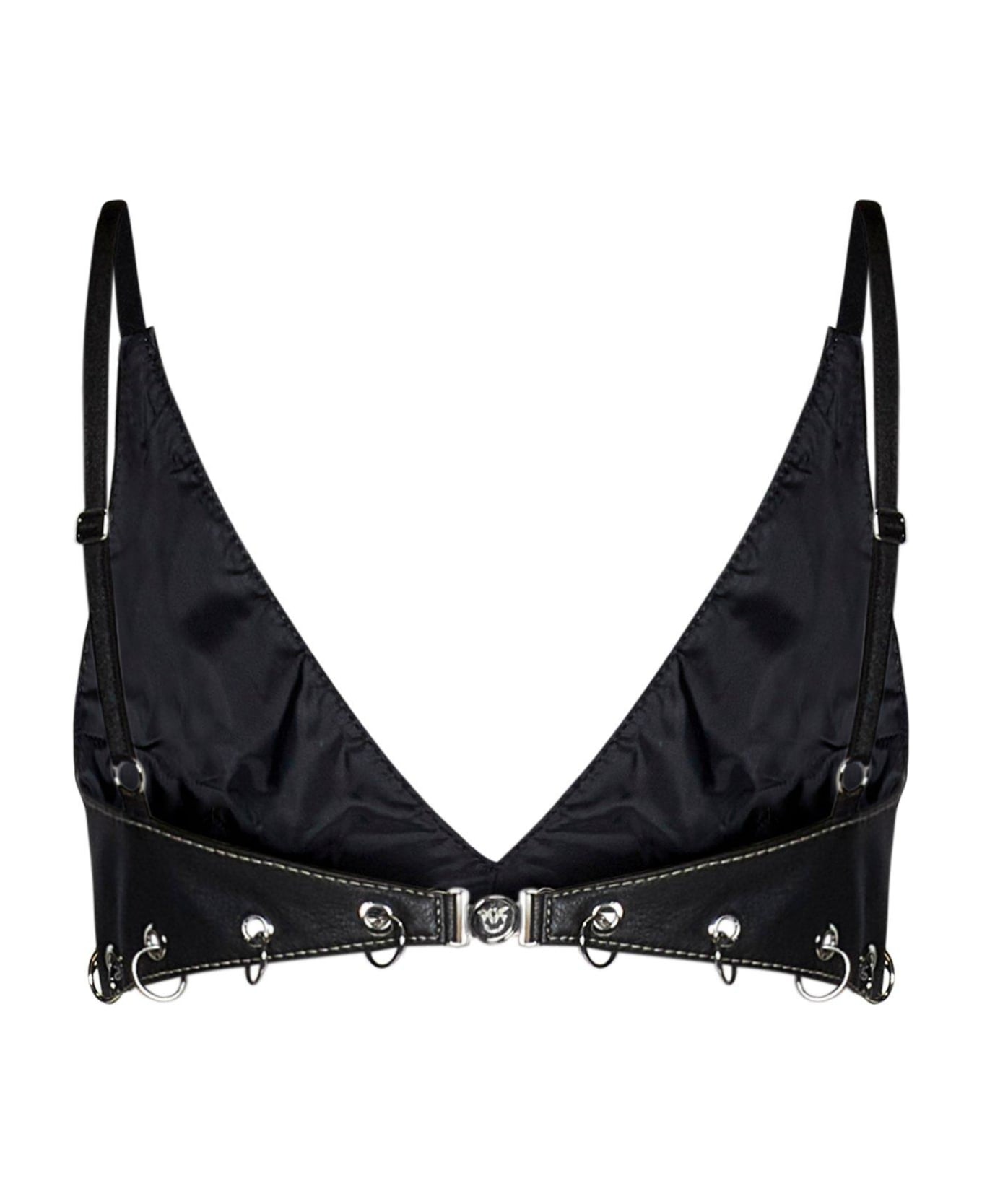 Pinko Rings-detailed Leather Cropped Bralette Top - Black
