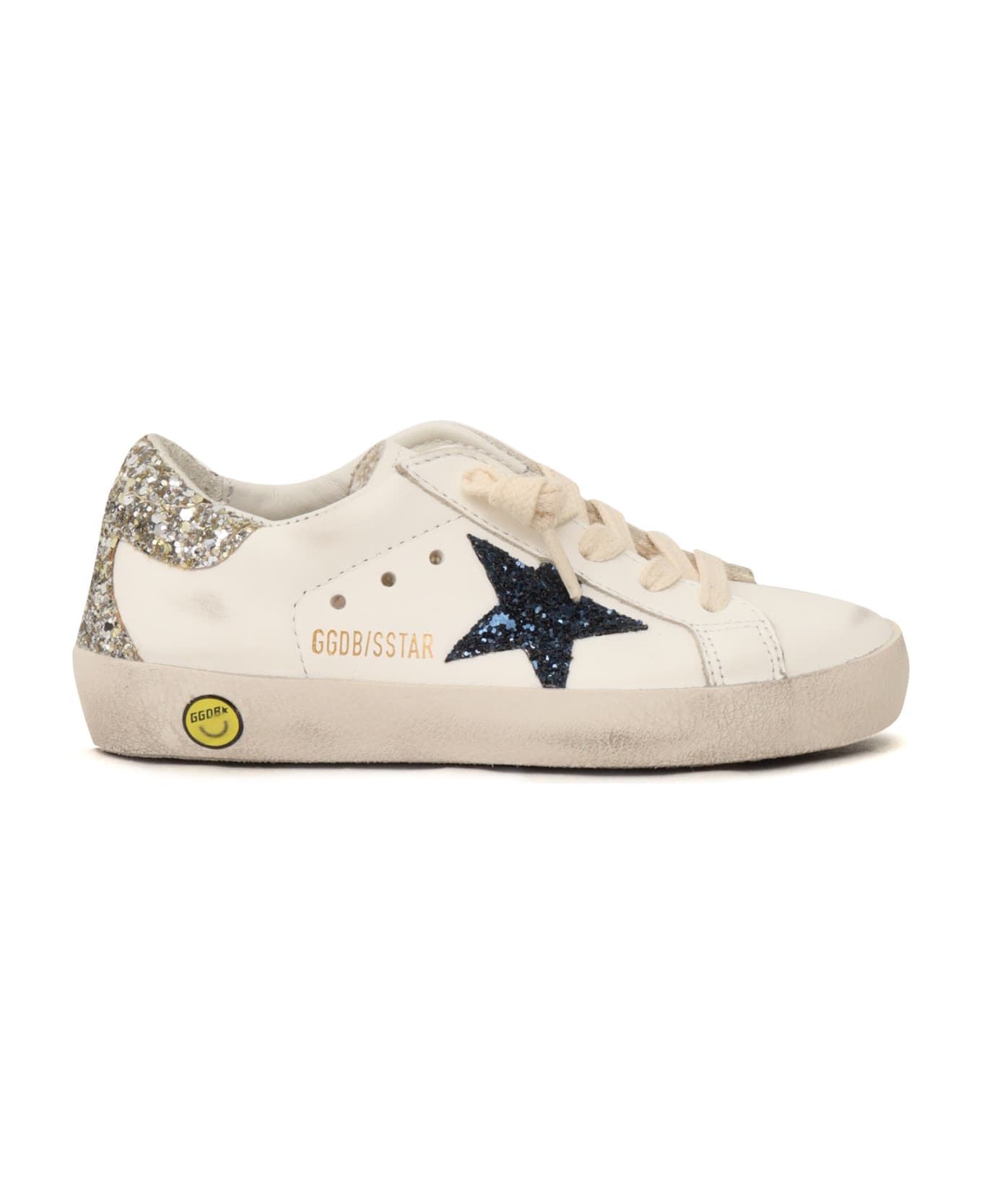 Golden Goose Super Star Leather Upper Glitter Star Heel And Spur - WHITE