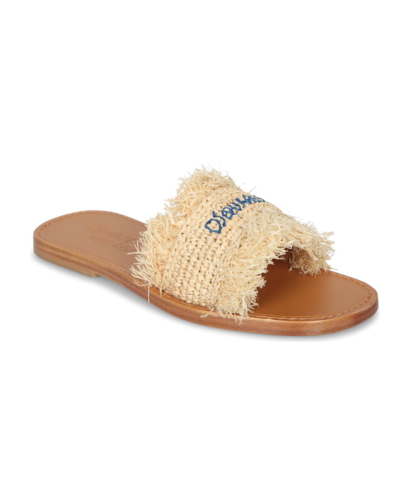 Dsquared2 Nude Raphia Logo Slides Sandal - Beige