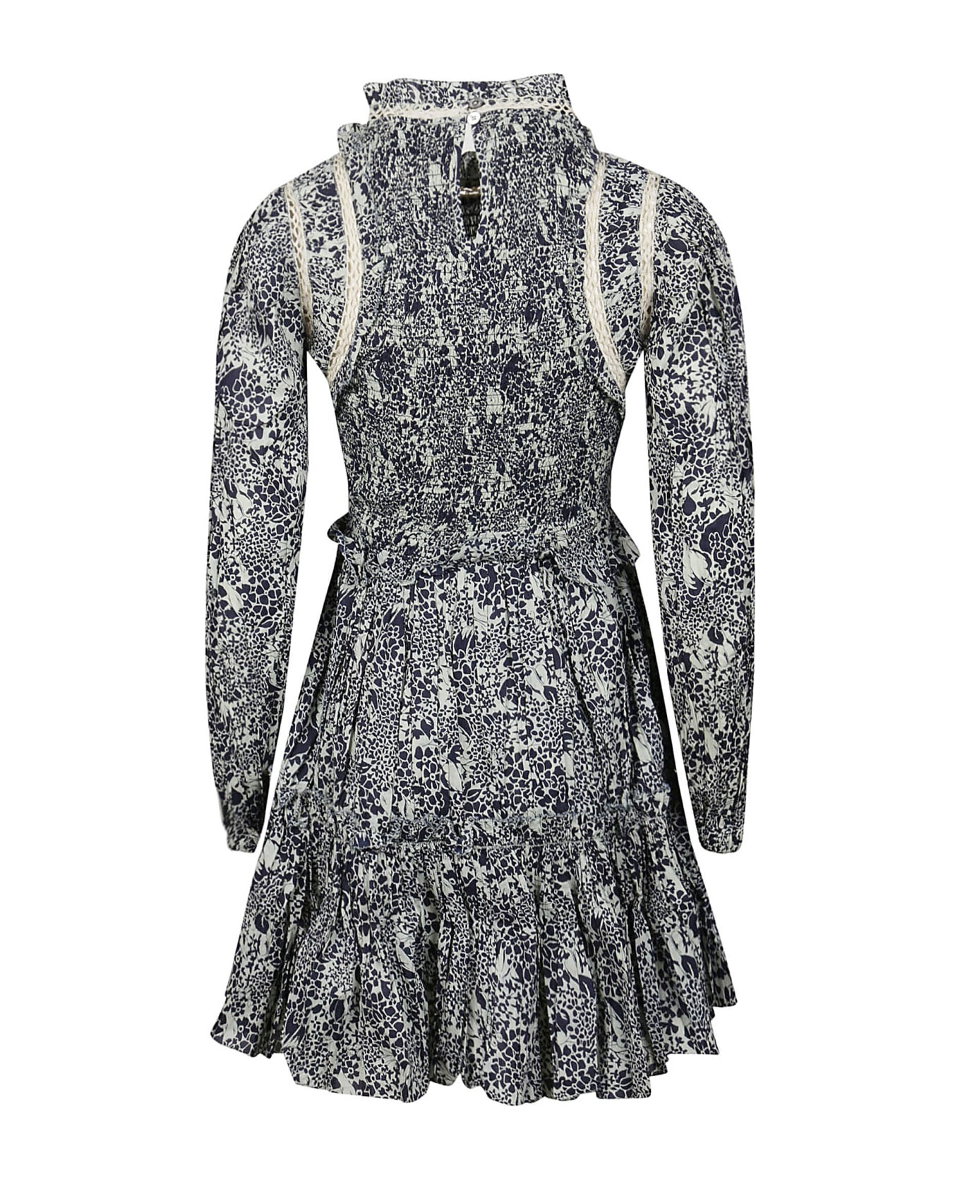 Sea New York Priya Print Long Sleeve Smocked Dress - Navy ワンピース＆ドレス