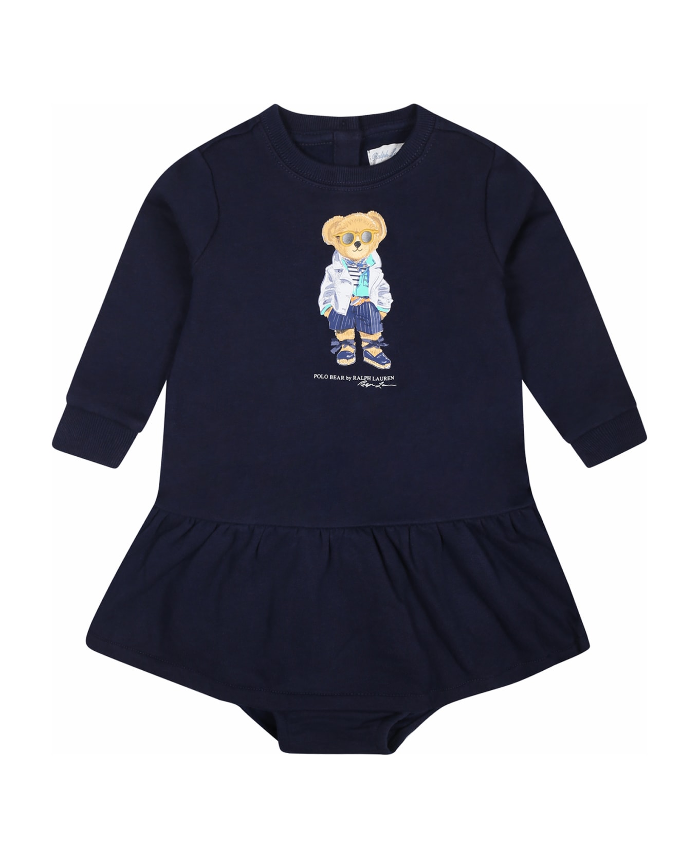 Ralph Lauren Blue Dress For Baby Girl With Polo Bear - Blue ウェア