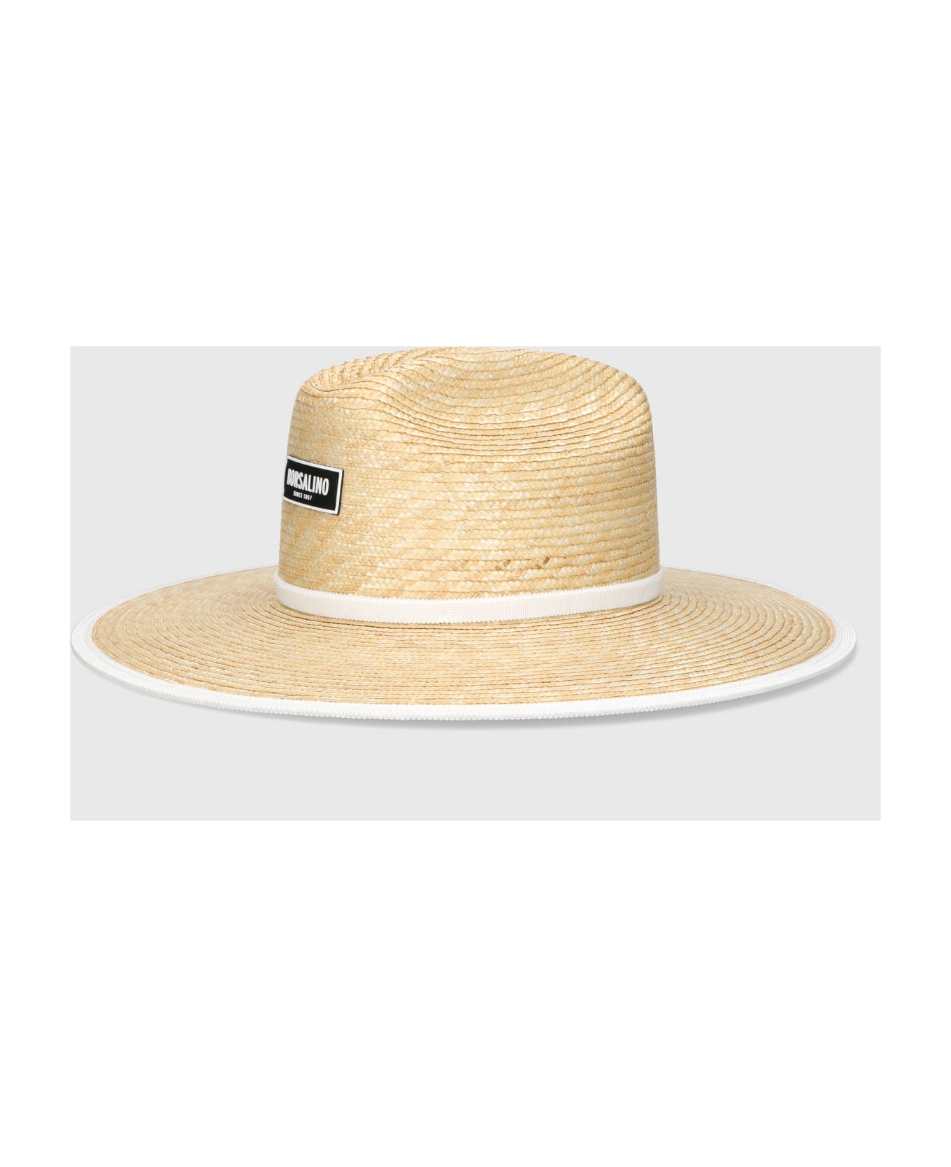 Borsalino Surfer Braided Straw - NATURAL, WHITE HAT BAND