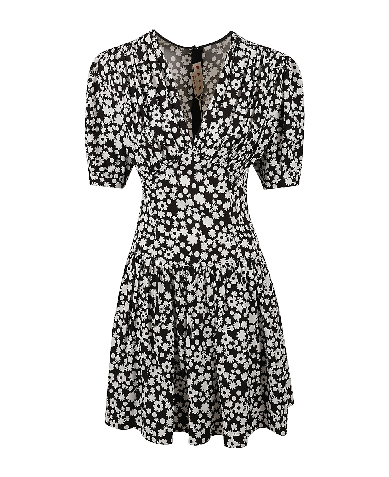 Marni Floral Print V-neck Short Dress - Black