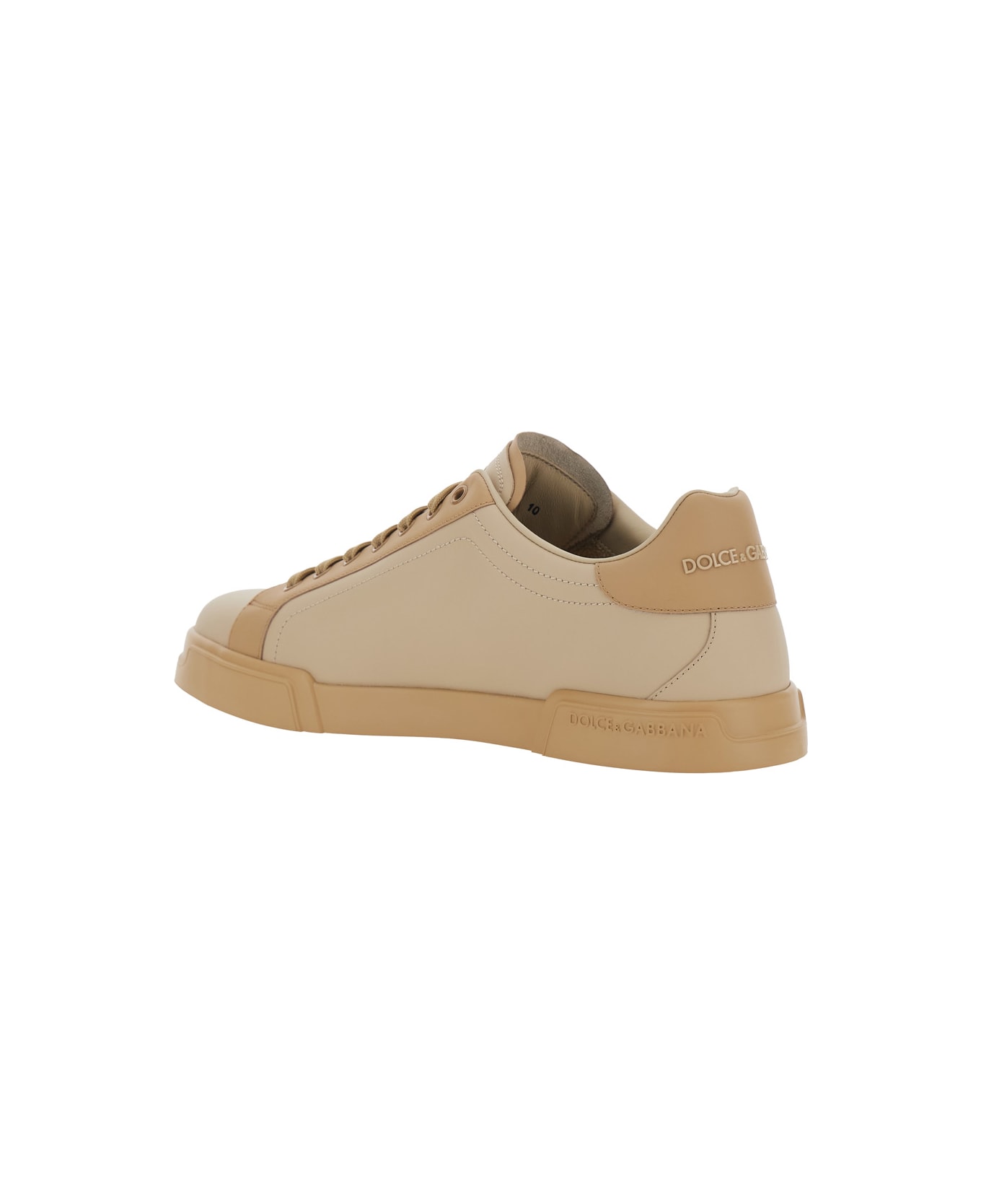 Dolce 
Gabbana 
portofino
 Beige Low Top Sneakers With Logo Lettering On The Tongue And Contrasting Heel With Logo Lettering In Leather Man - Beige